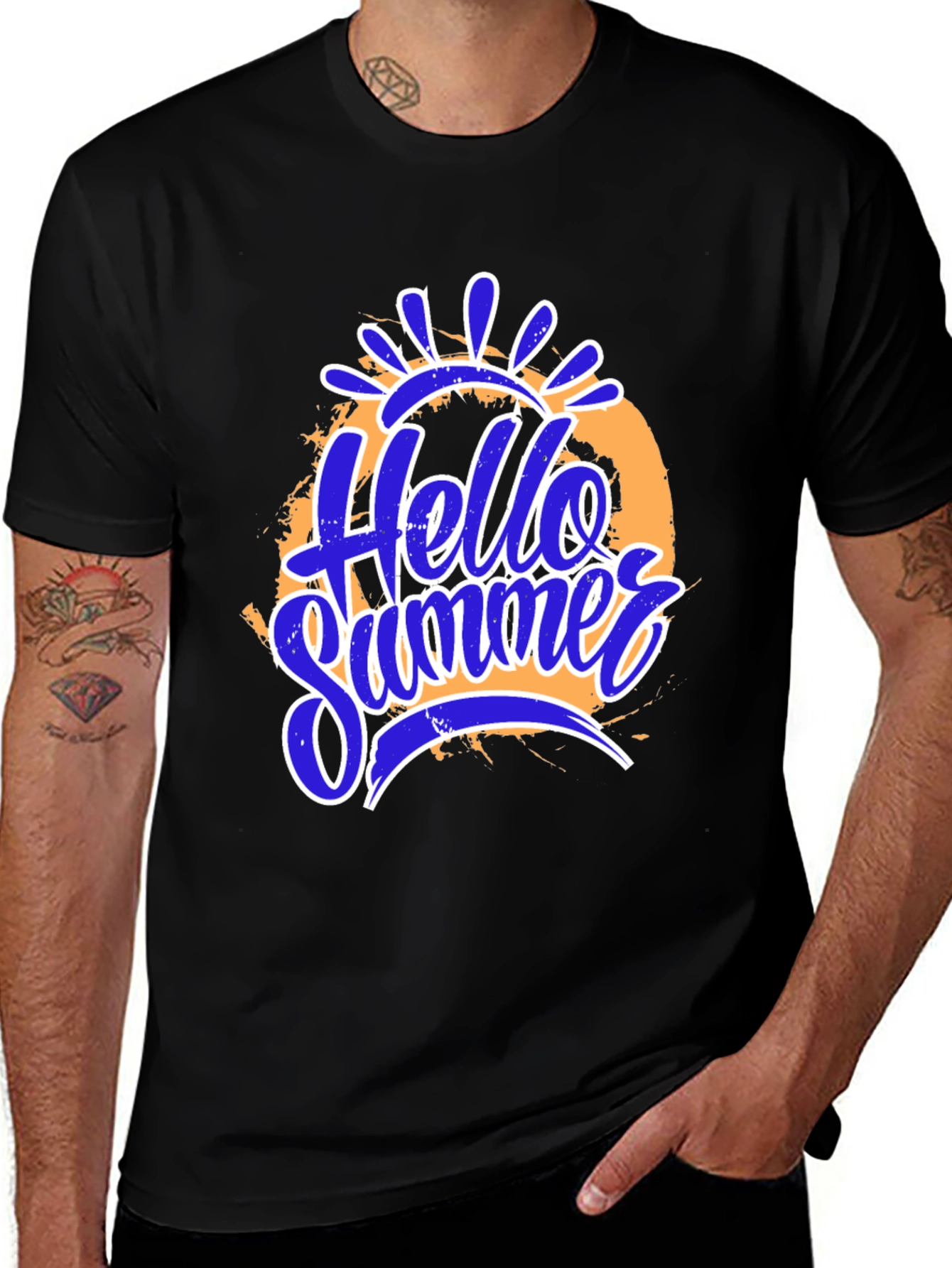 Variant 6 of Hello Summer Graphic Print Black T-Shirt
