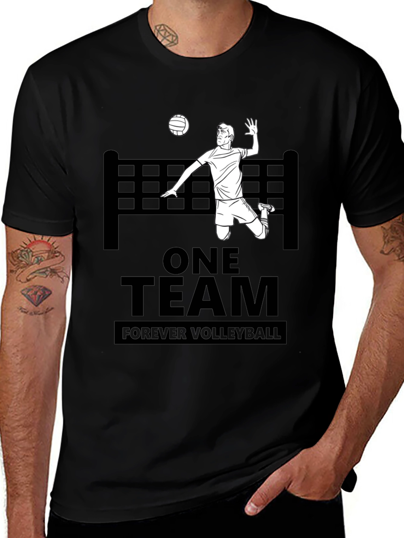 Variant 17 of One Team Volleyball Graphic Tee - Black