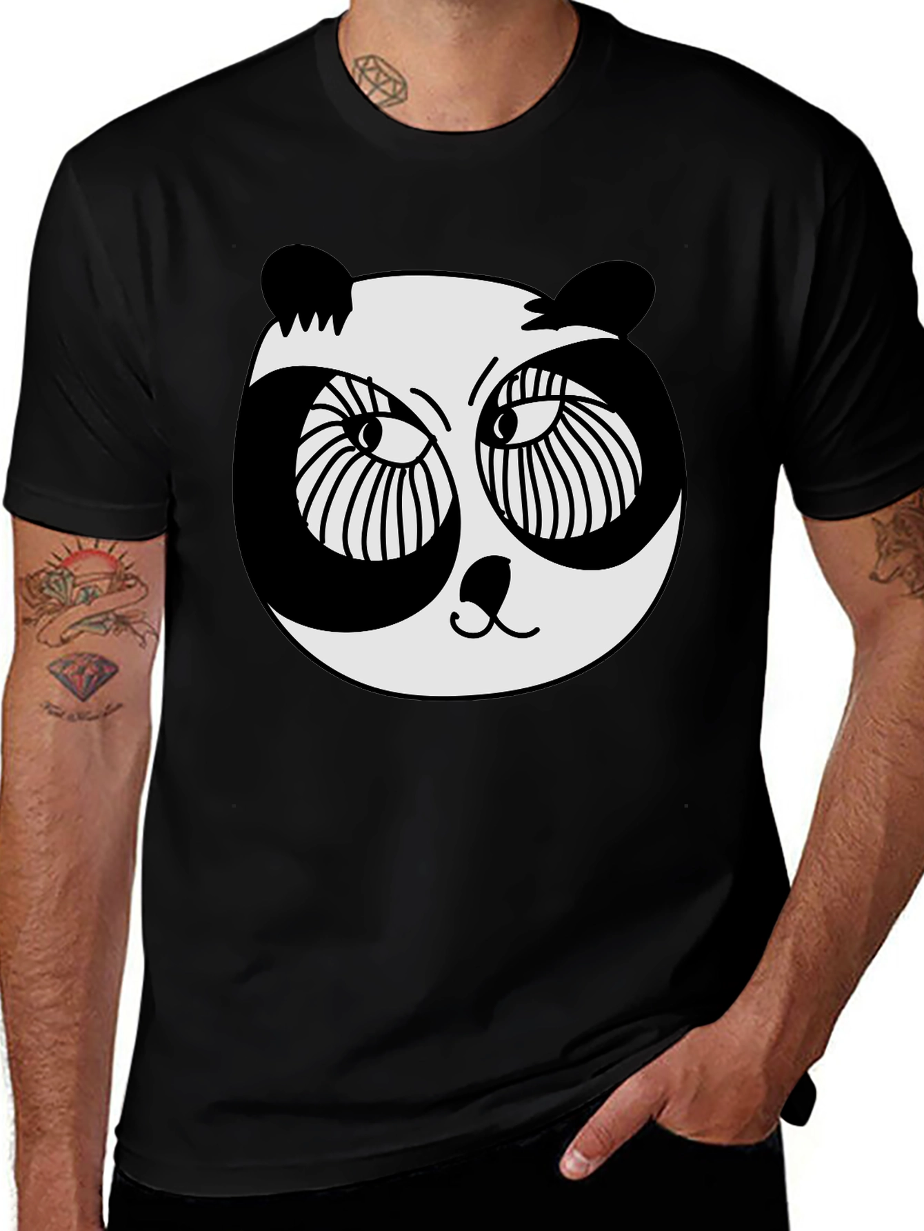 Variant 5 of Panda Graphic T-Shirt - Black Crew Neck Tee