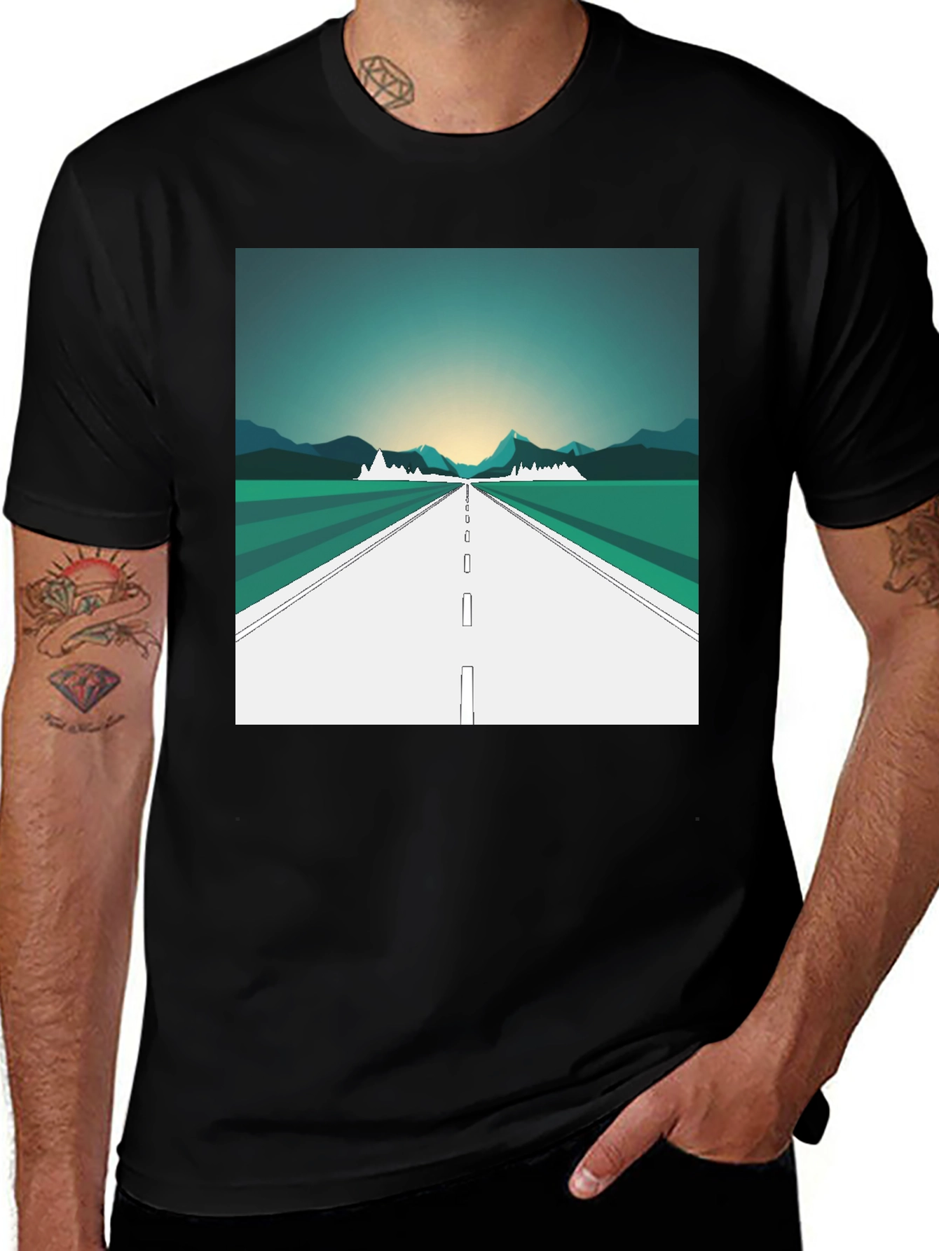 Black Road Trip Graphic Tee - Black Cotton T-Shirt main image