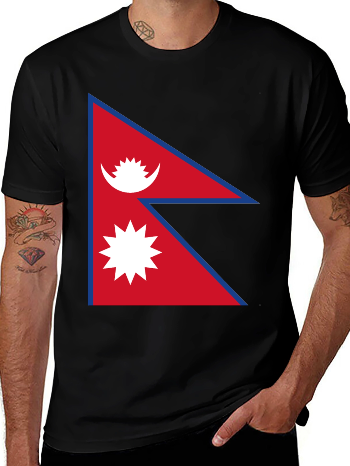 Variant 15 of Nepal Flag T-Shirt - Black Cotton Graphic Tee