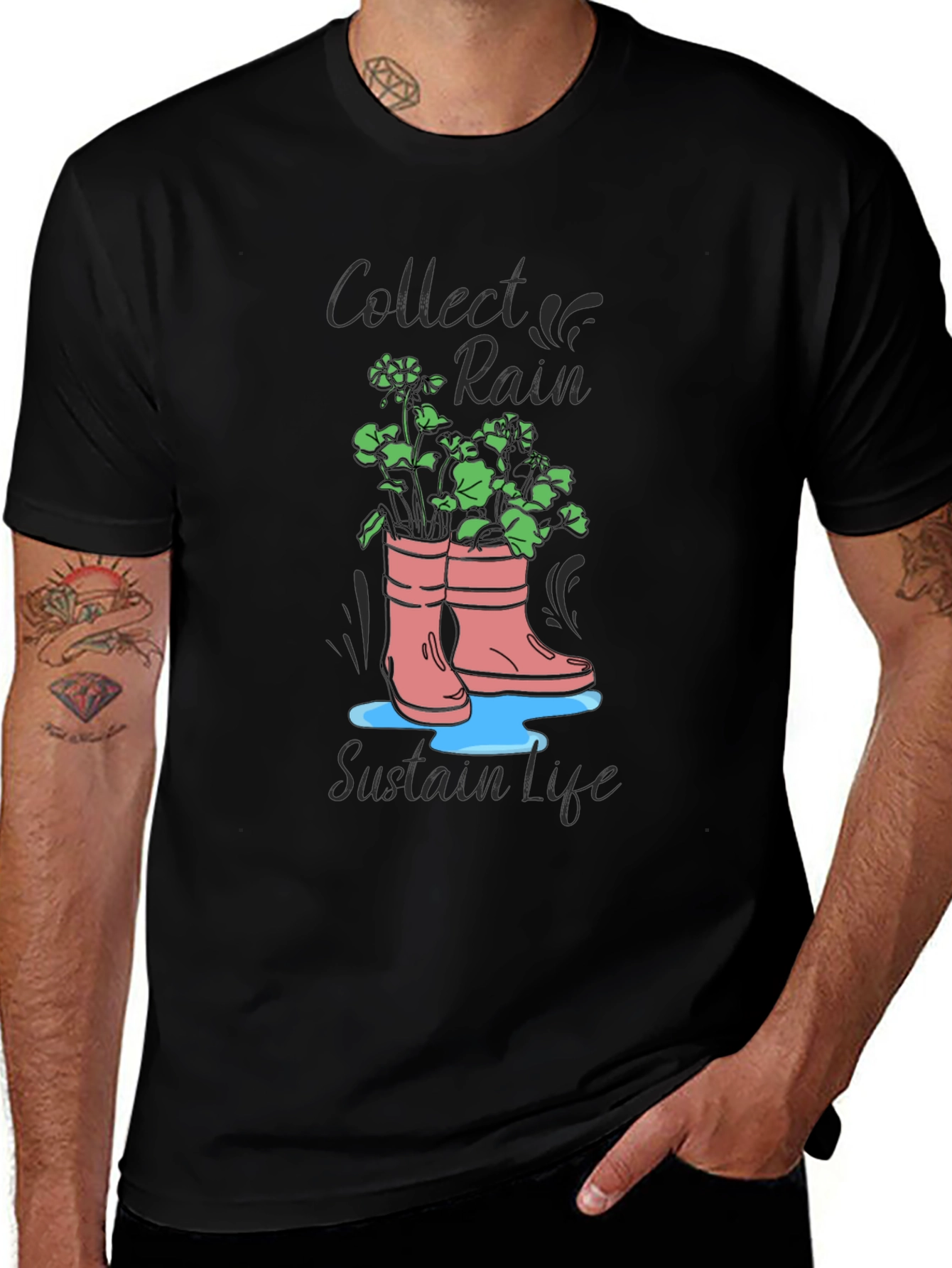 Rain Boots Graphic T-Shirt - Collect Rain, Sustain Life