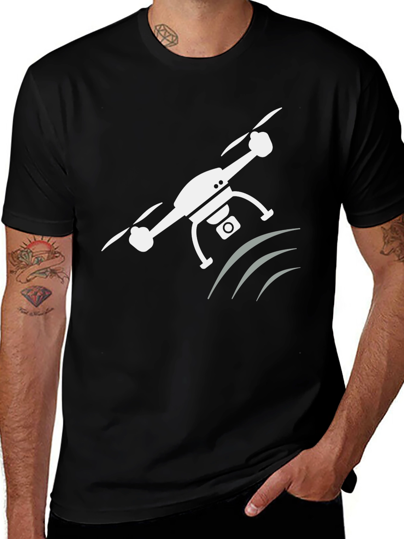 Black Drone Graphic T-Shirt - Modern Crew Neck Tee main image
