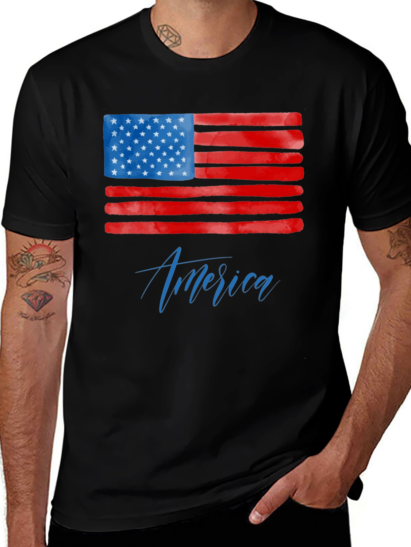 Variant 3 of America Flag Graphic Tee Patriotic USA Black T-Shirt