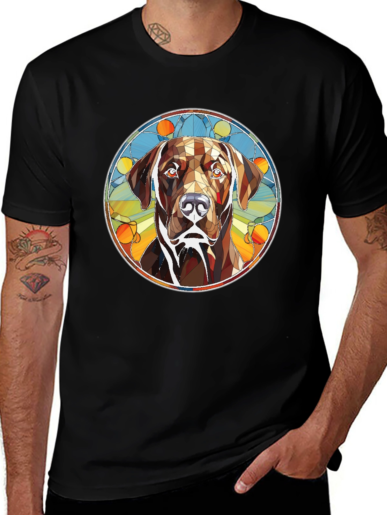 Variant 11 of Dog Stained Glass Graphic Tee - Artistic Canine T-Shirt