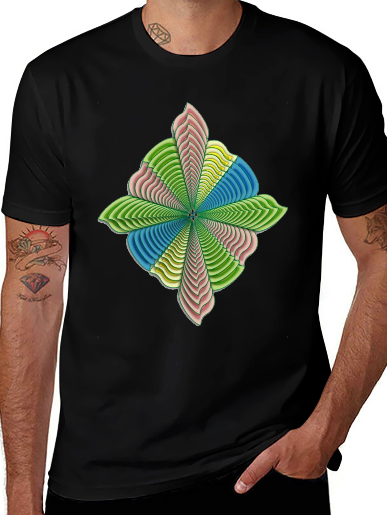 Variant 21 of Abstract Flower Petal Graphic Print Black T-Shirt