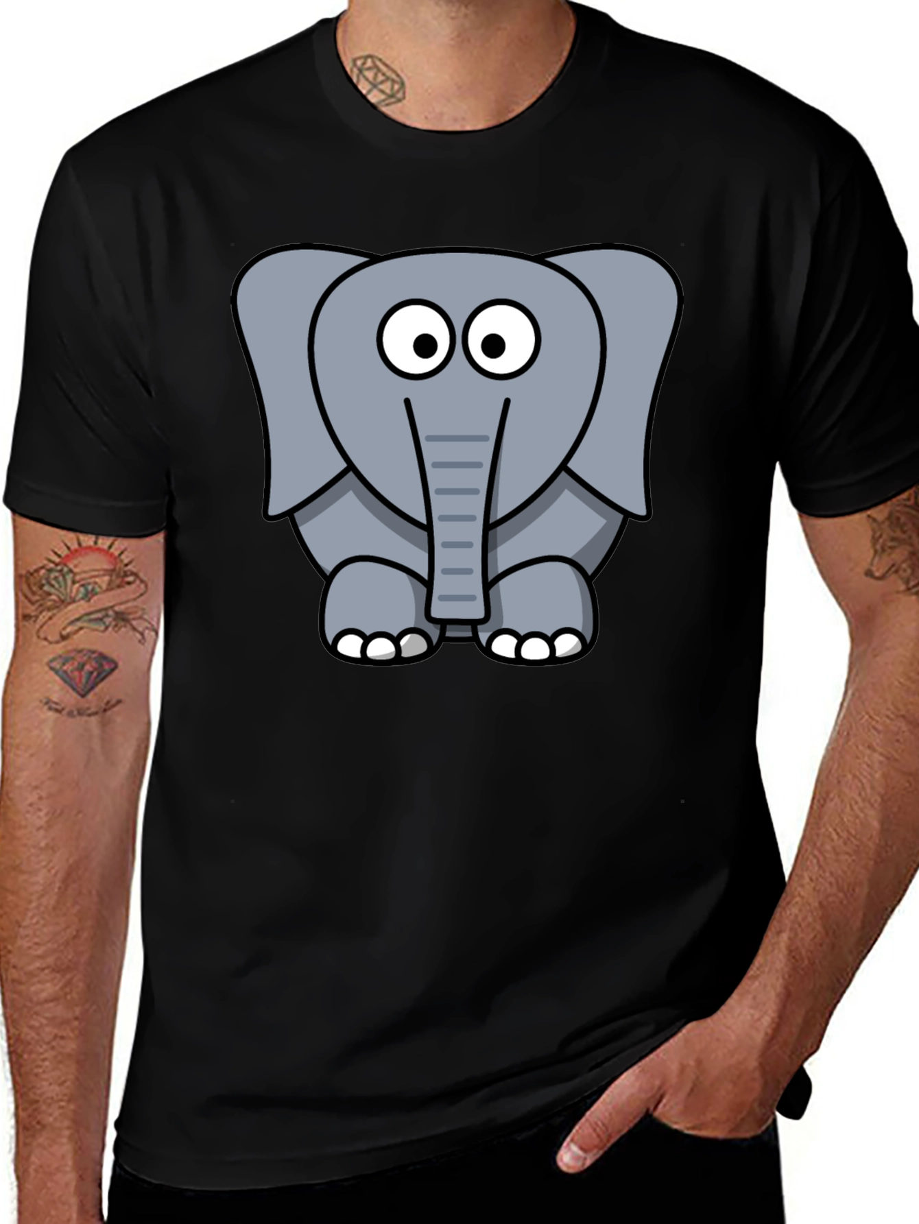 Cartoon Elephant Graphic Black T-Shirt