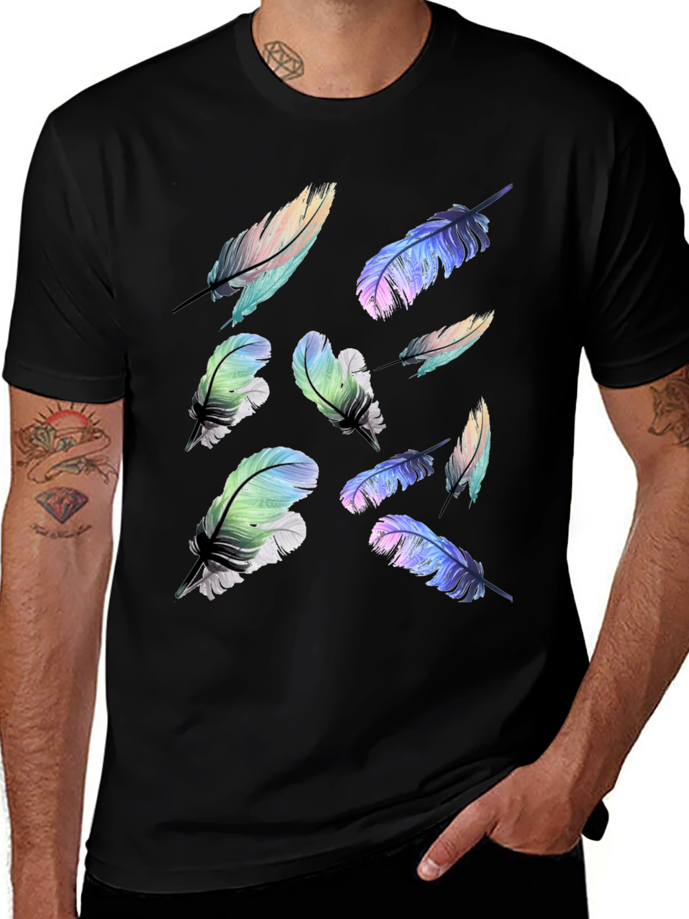 Variant 11 of Feather Print Black T-Shirt