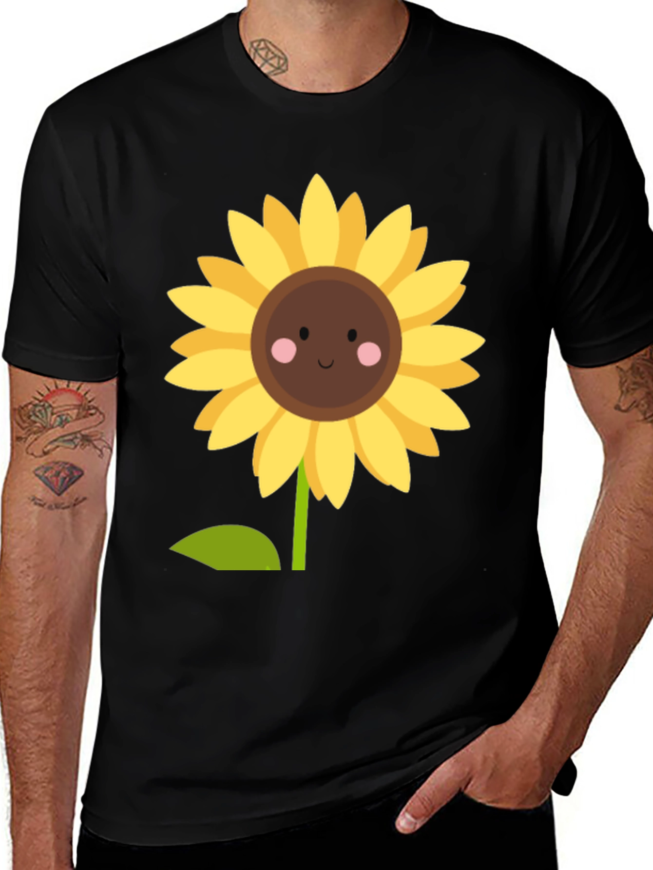 Cute Sunflower Graphic Tee - Black