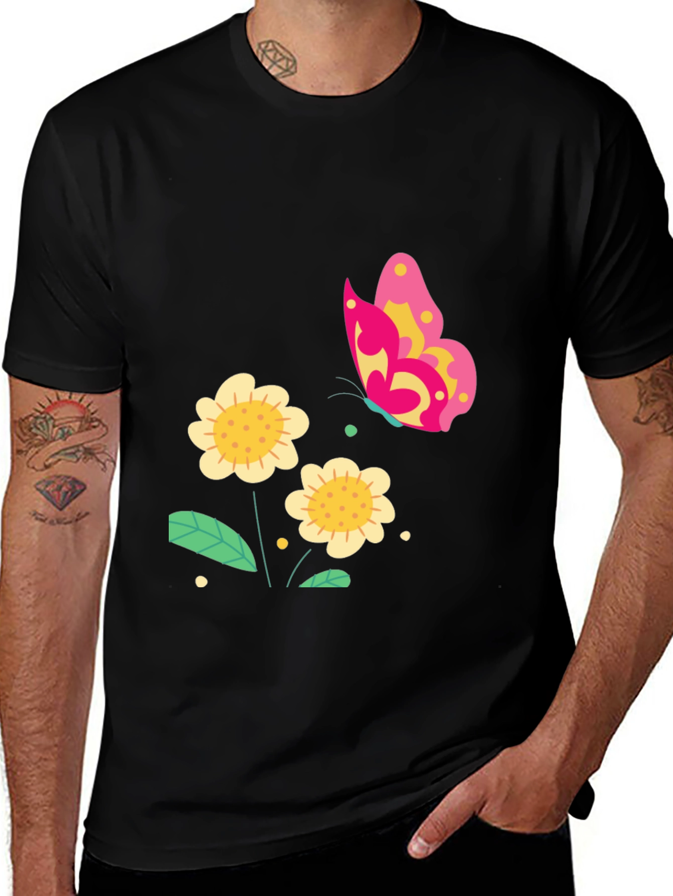 Variant 22 of Floral Butterfly Black T-Shirt