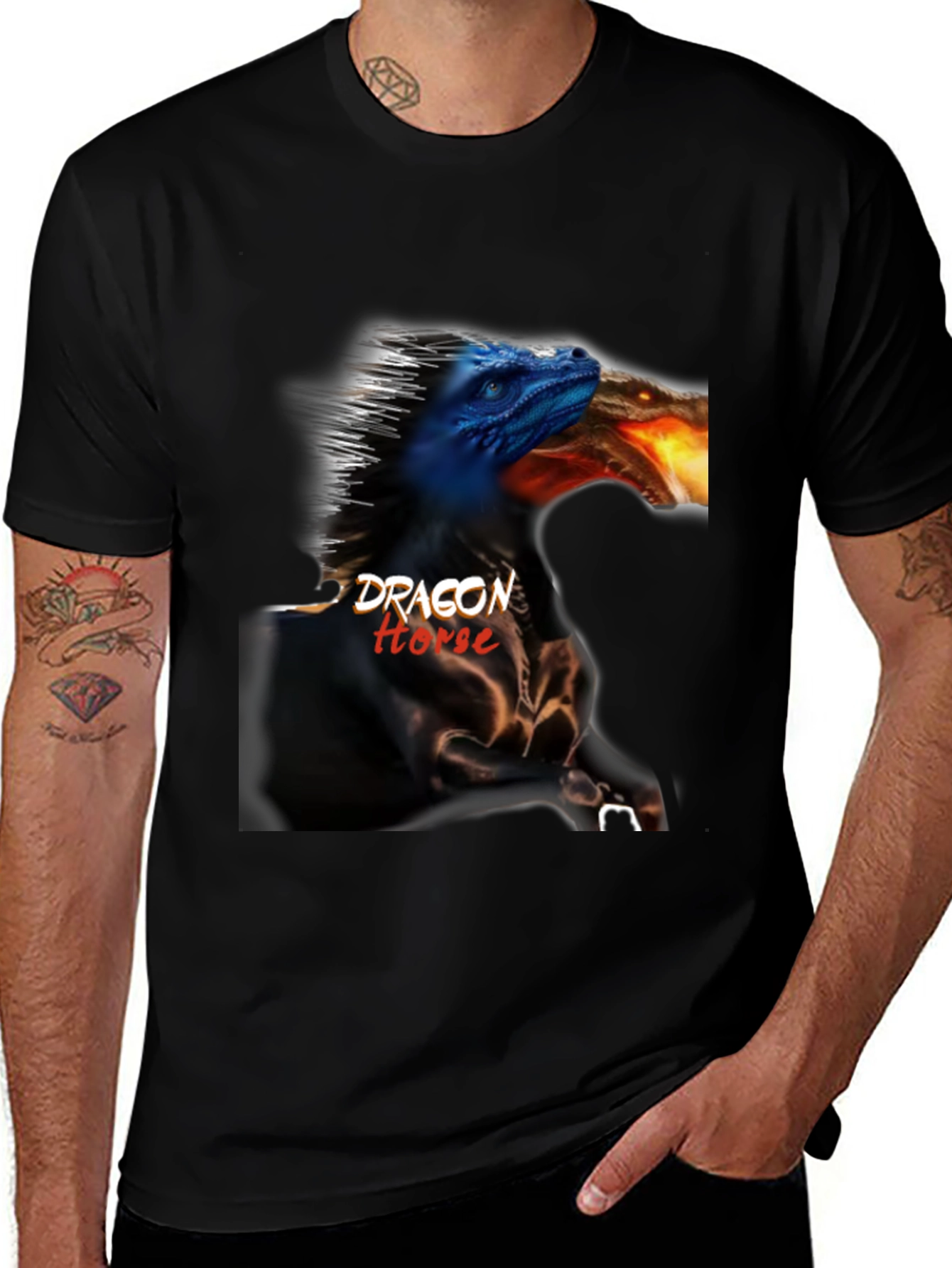 Variant 22 of Dragon Horse Graphic Tee - Black Cotton T-Shirt
