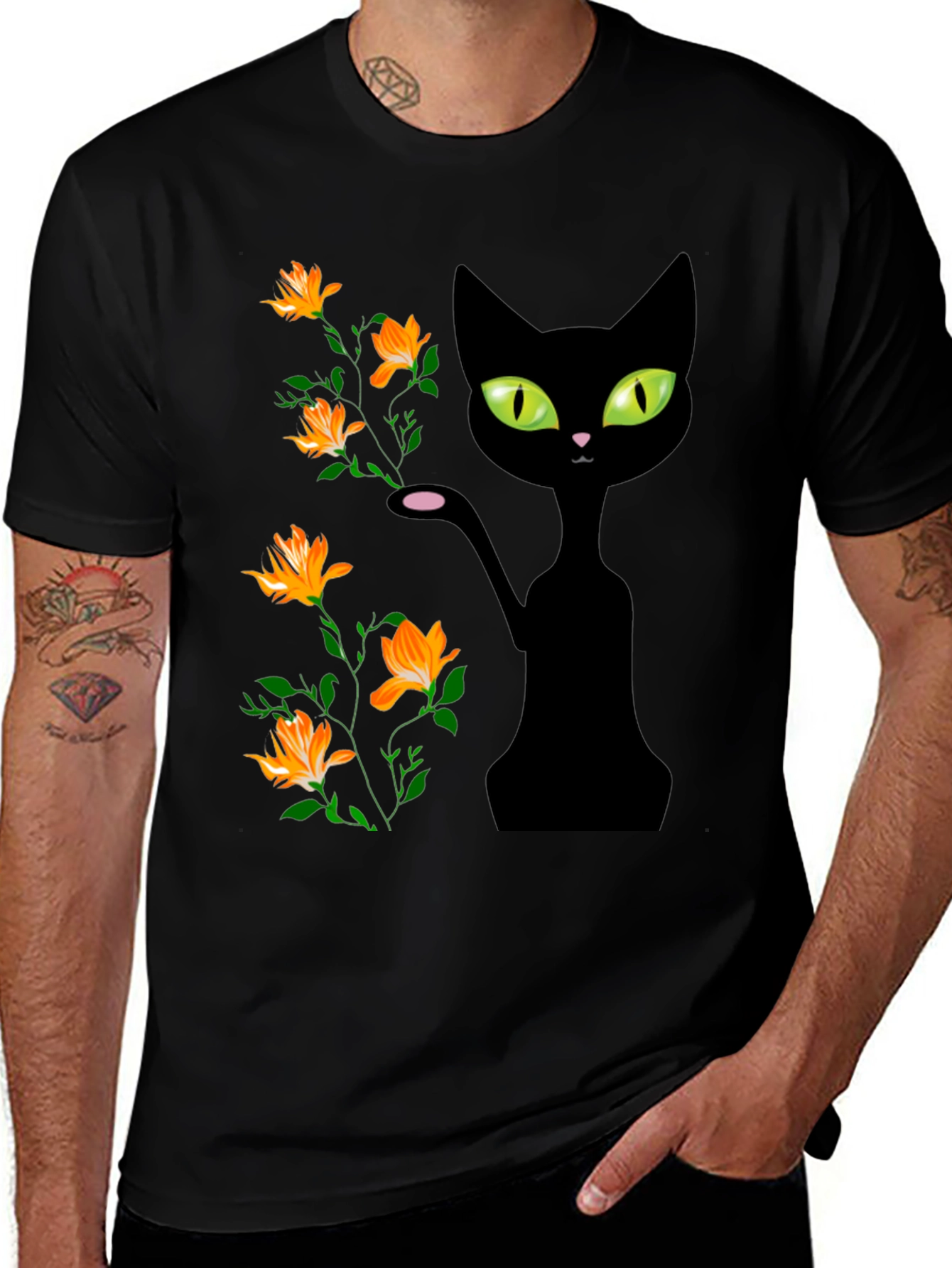 Variant 12 of Black Cat Floral T-Shirt