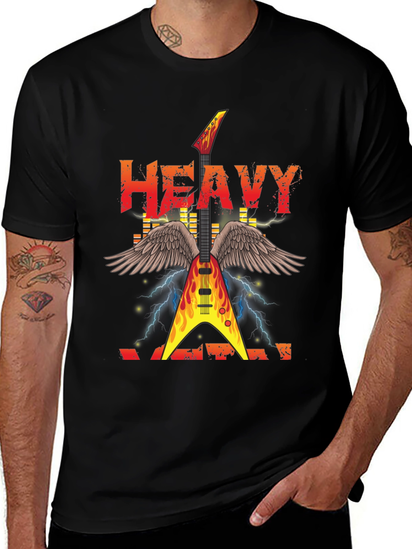 Variant 21 of Heavy Metal Guitar Wings Graphic Tee - Rock Concert Shirt