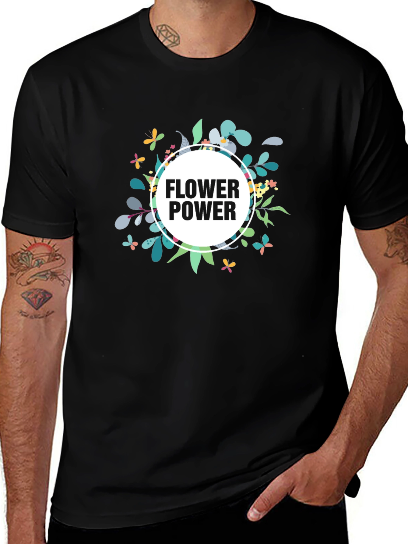 Variant 19 of Flower Power Graphic Tee - Black Casual T-Shirt