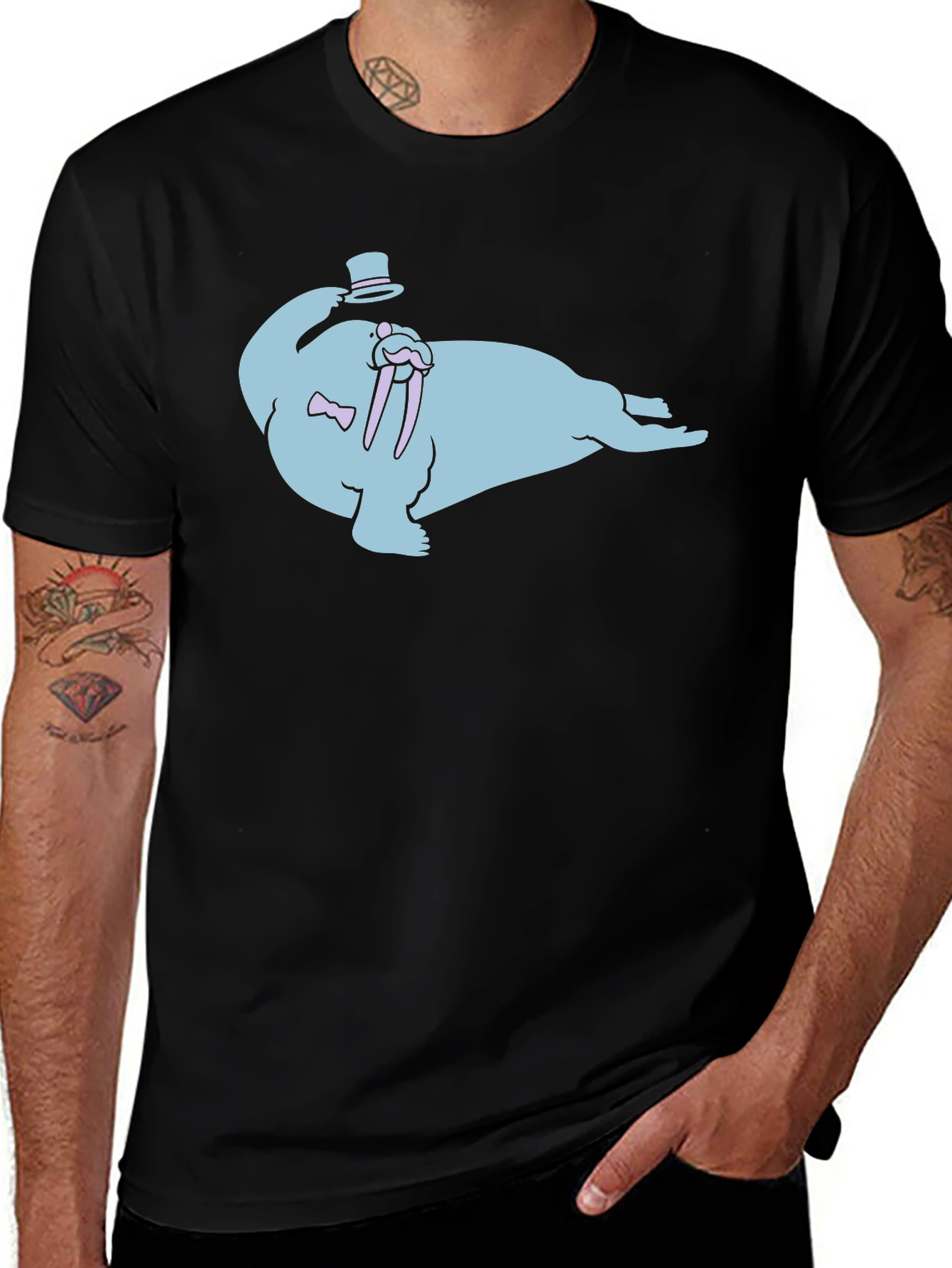 Variant 3 of Gentleman Walrus Graphic T-Shirt - Black