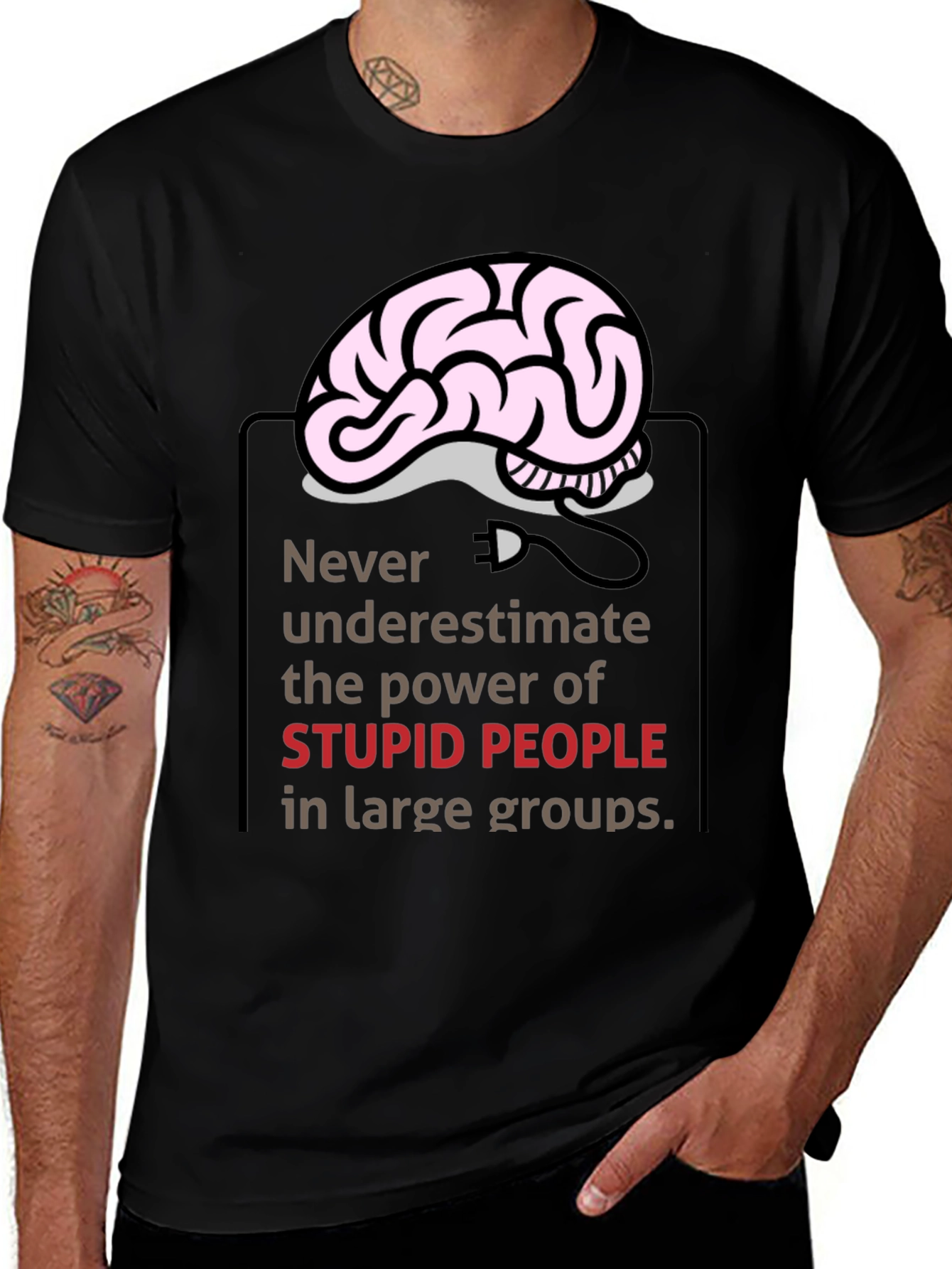 Variant 17 of Funny Brain Power Graphic Tee - Stupid People Warning