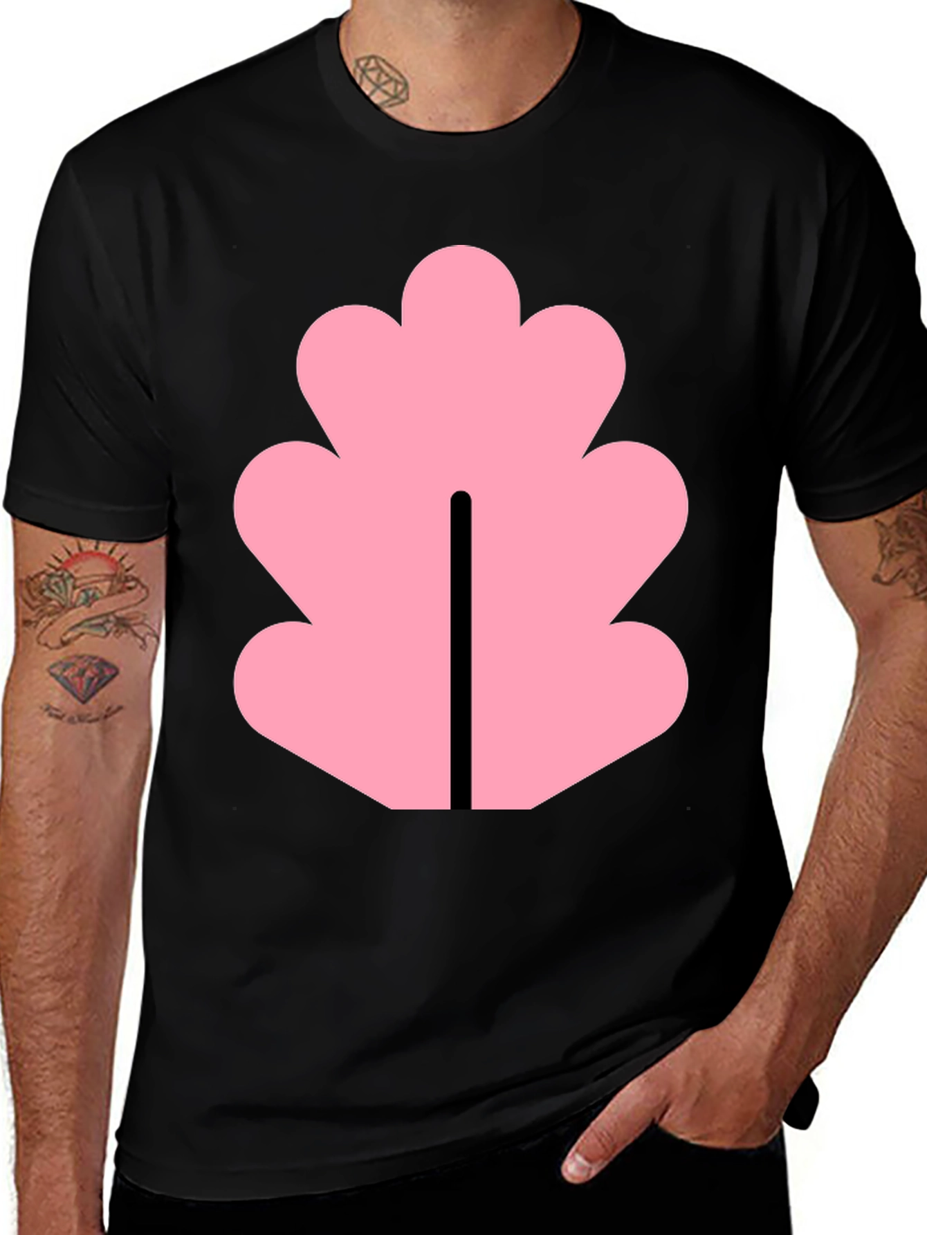 Variant 23 of Black T-Shirt with Pink Leaf Design
