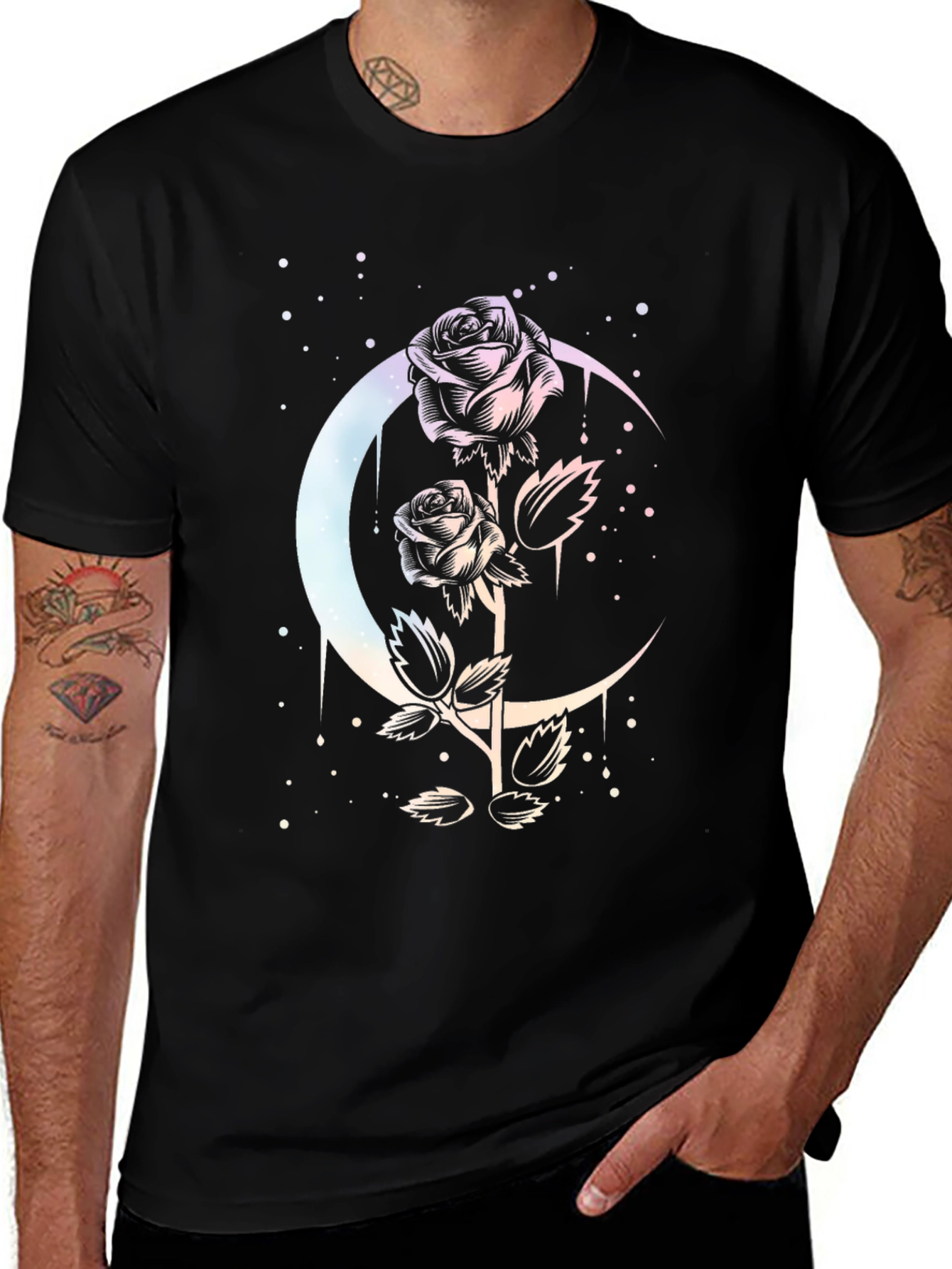 Lunar Rose Graphic Tee - Stylish Black Cotton T-Shirt