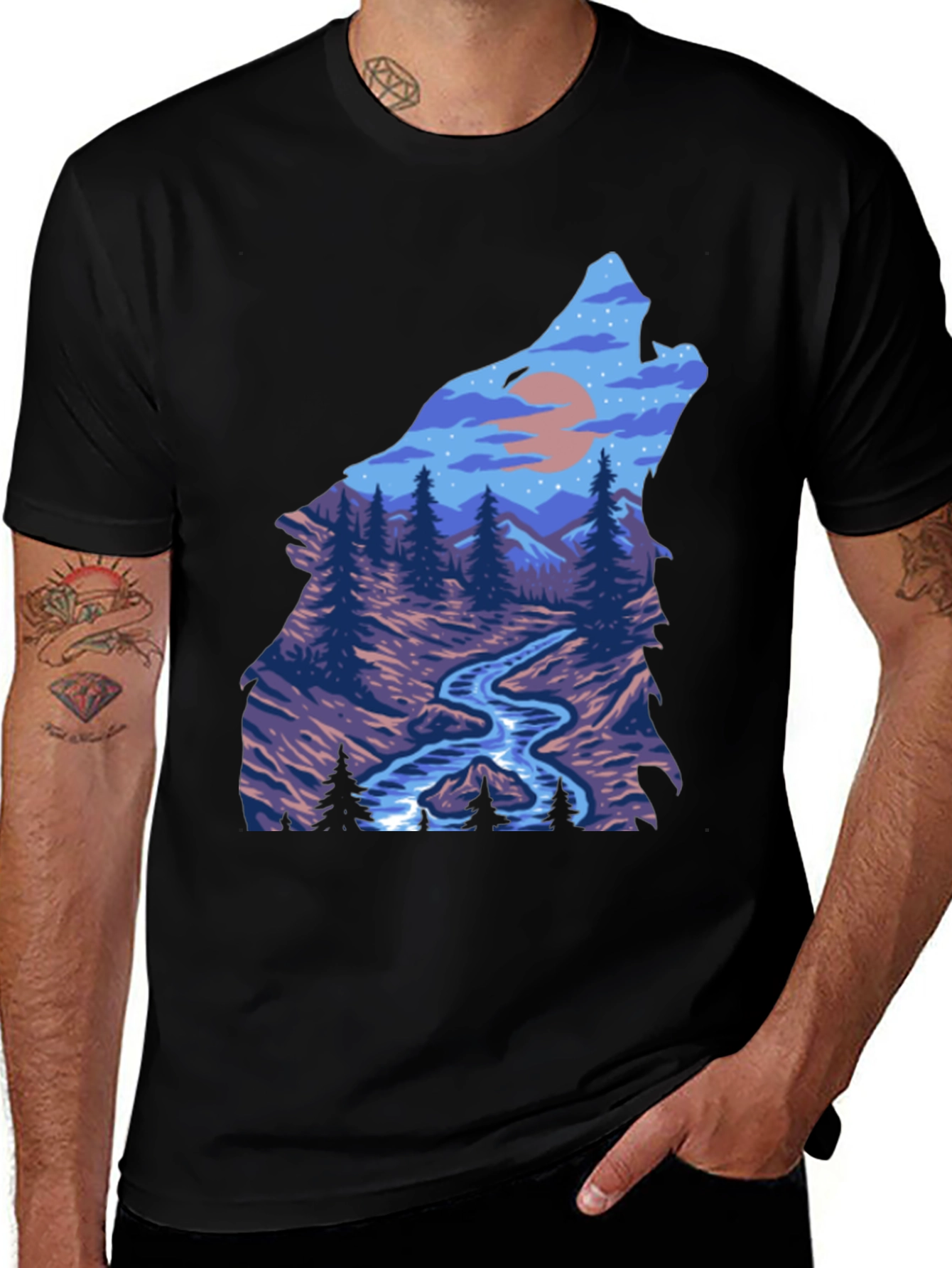 Variant 10 of Wolf Howling at Moon Graphic T-Shirt