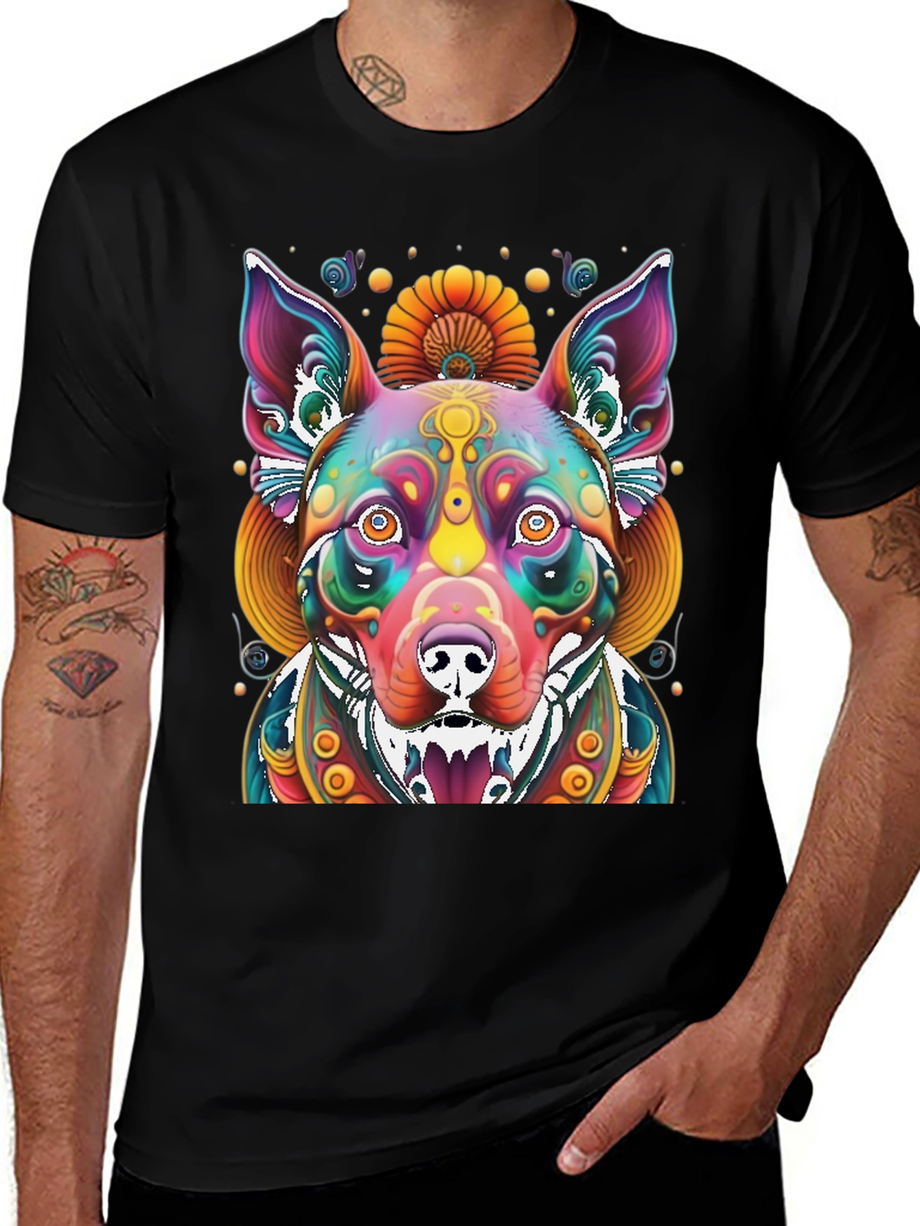 Variant 23 of Psychedelic Dog Graphic Tee - Vibrant Print