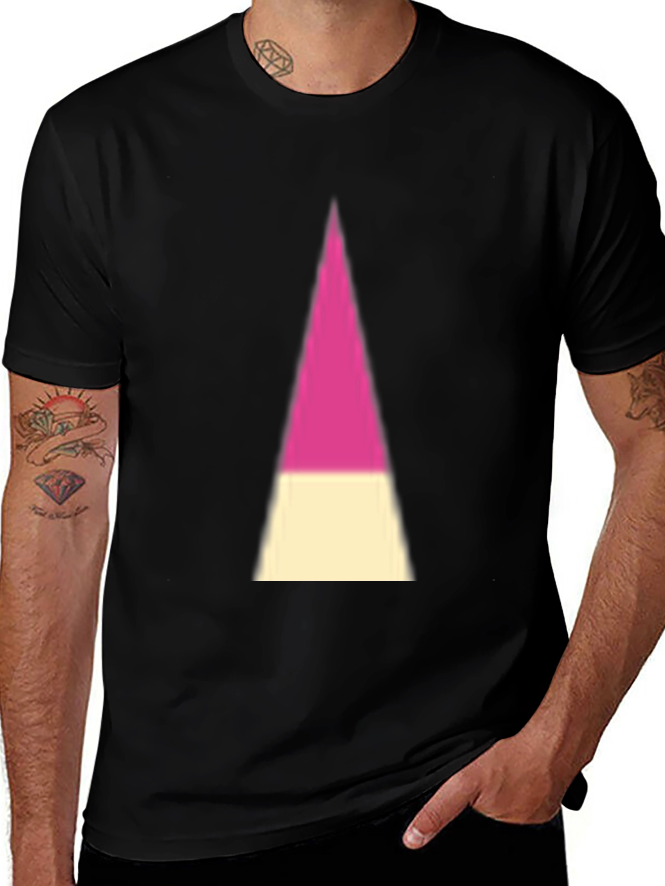 Variant 21 of Pink & Beige Triangle Graphic Black Tee