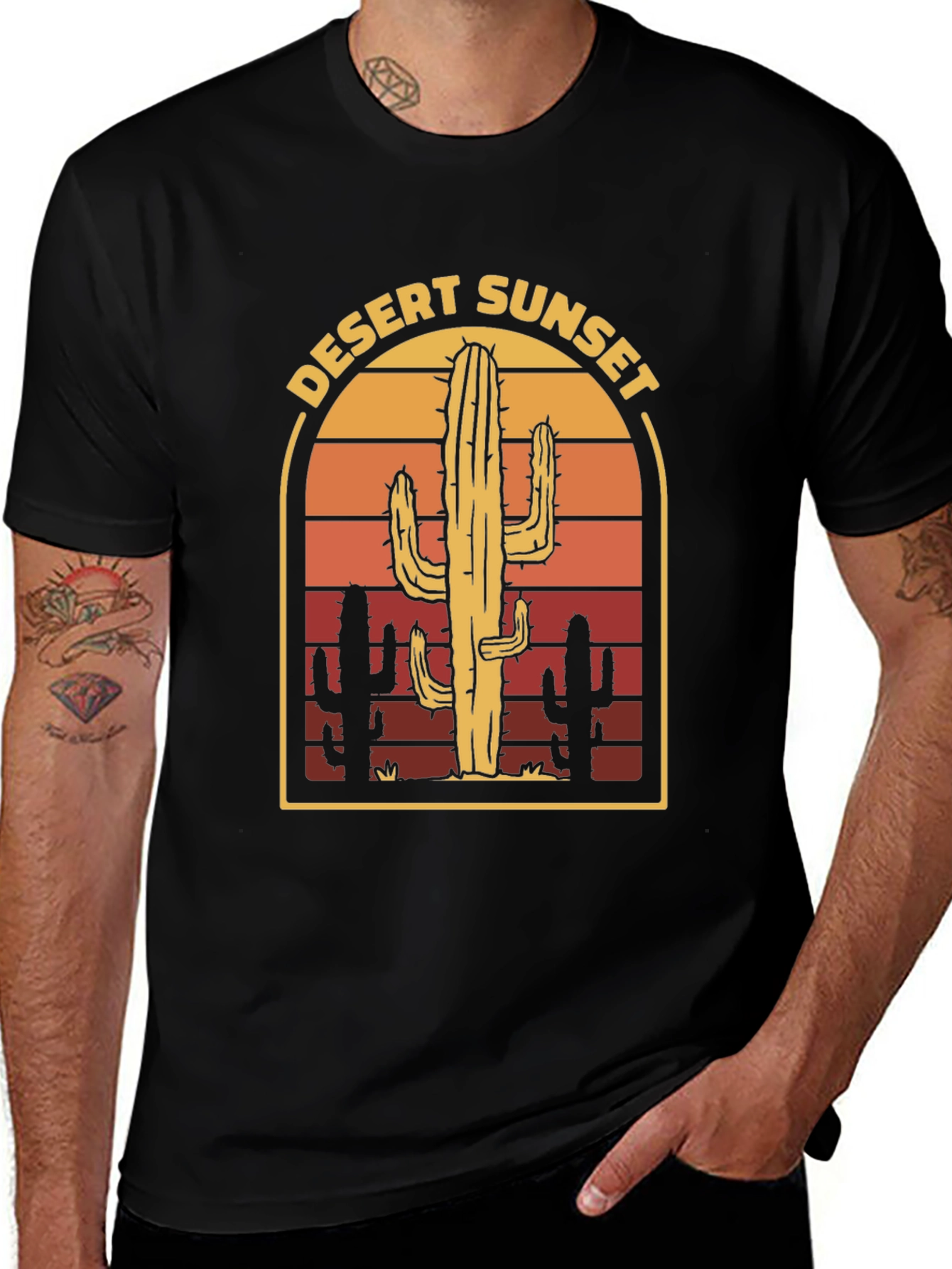 Desert Sunset Cactus Graphic T-Shirt
