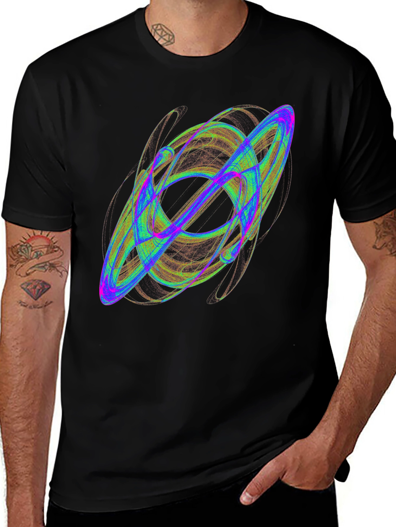 Variant 13 of Abstract Neon Orbit Black T-Shirt