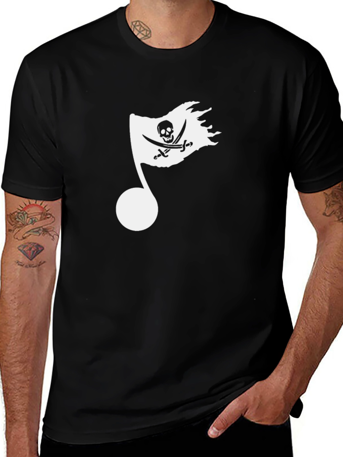 Variant 19 of Pirate Flag Music Note Graphic Tee - Black