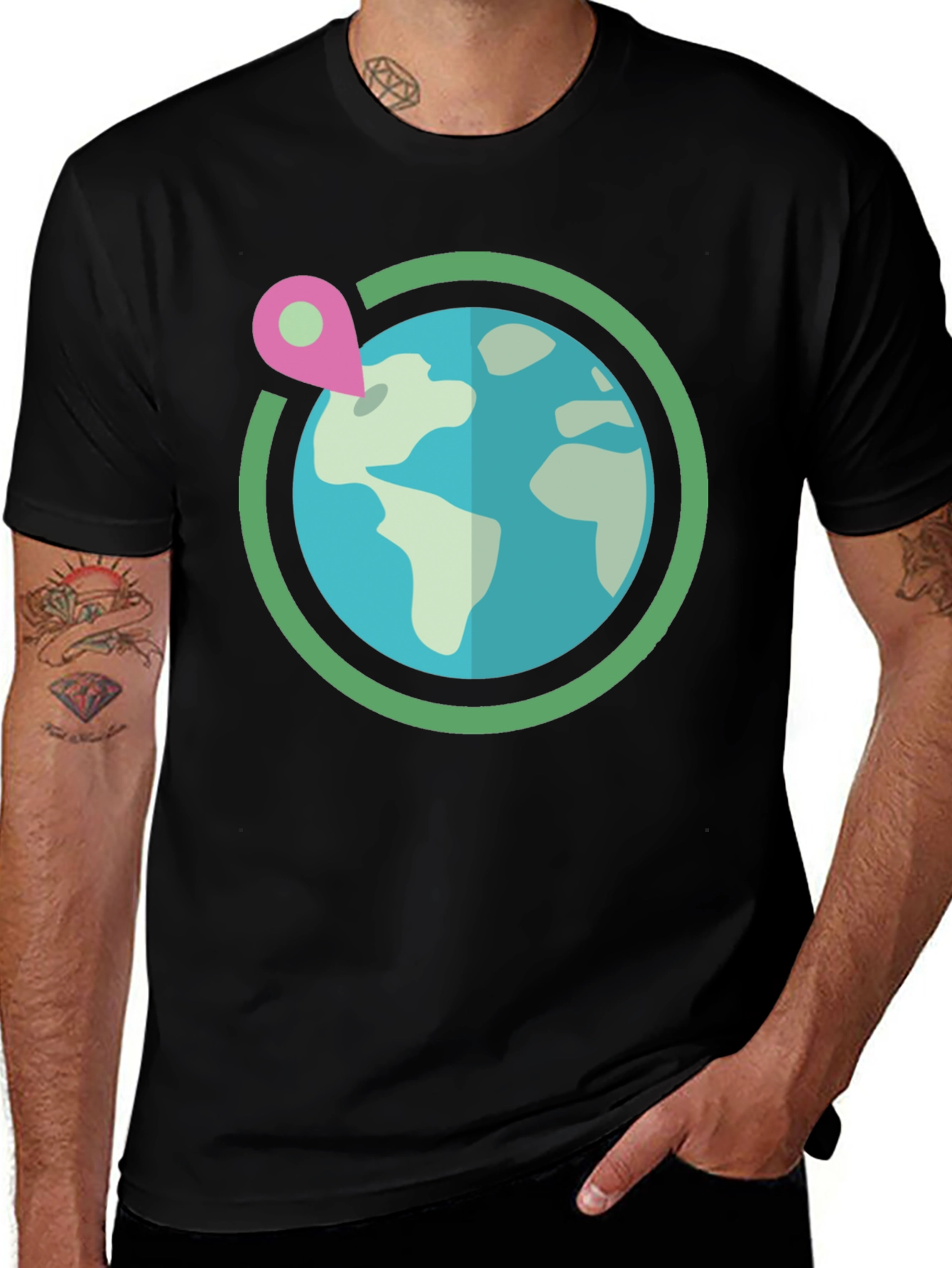 Globe & Location Pin Graphic T-Shirt