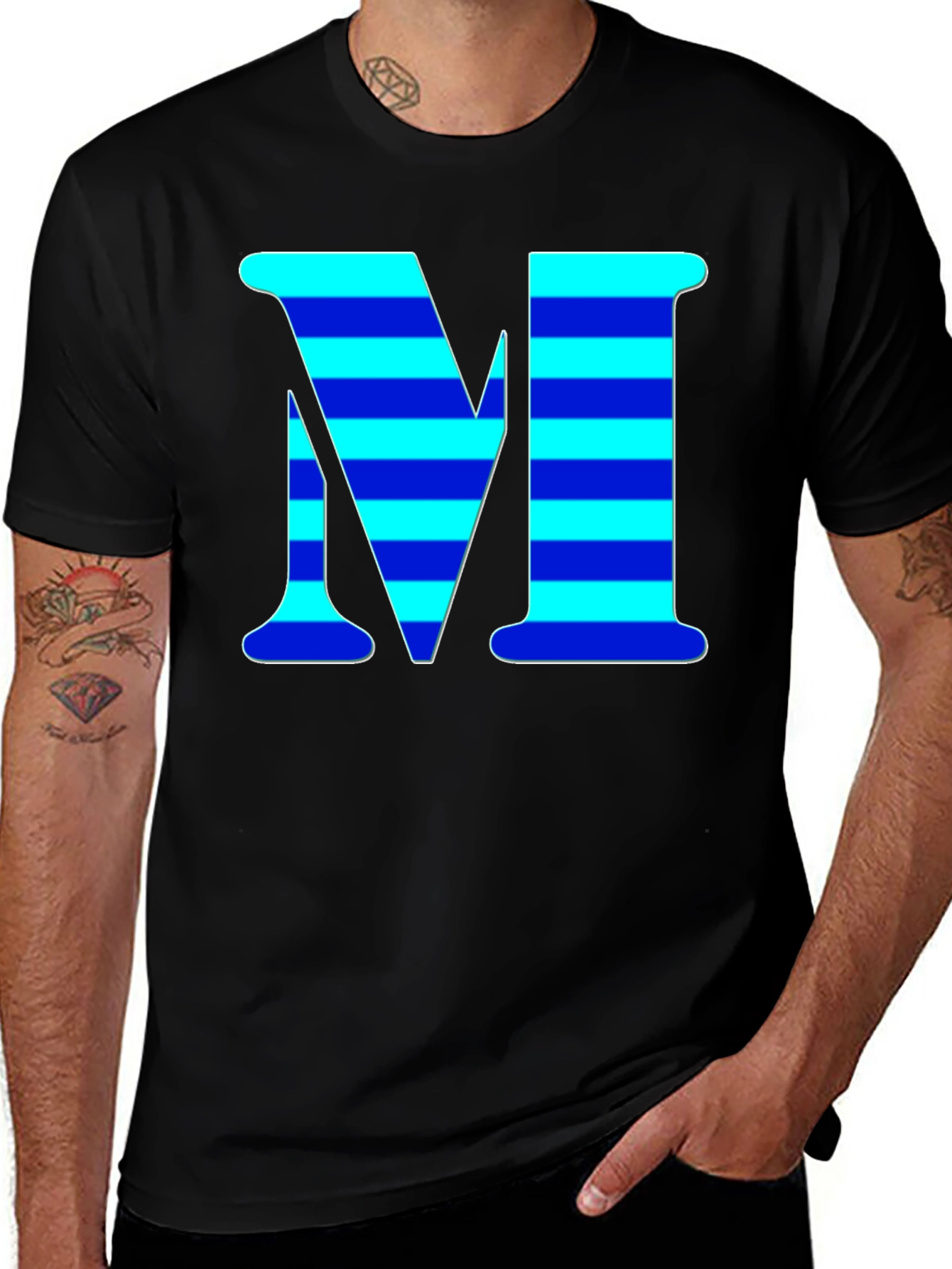 Variant 19 of Striped "M" Graphic Tee - Cool Casual Style