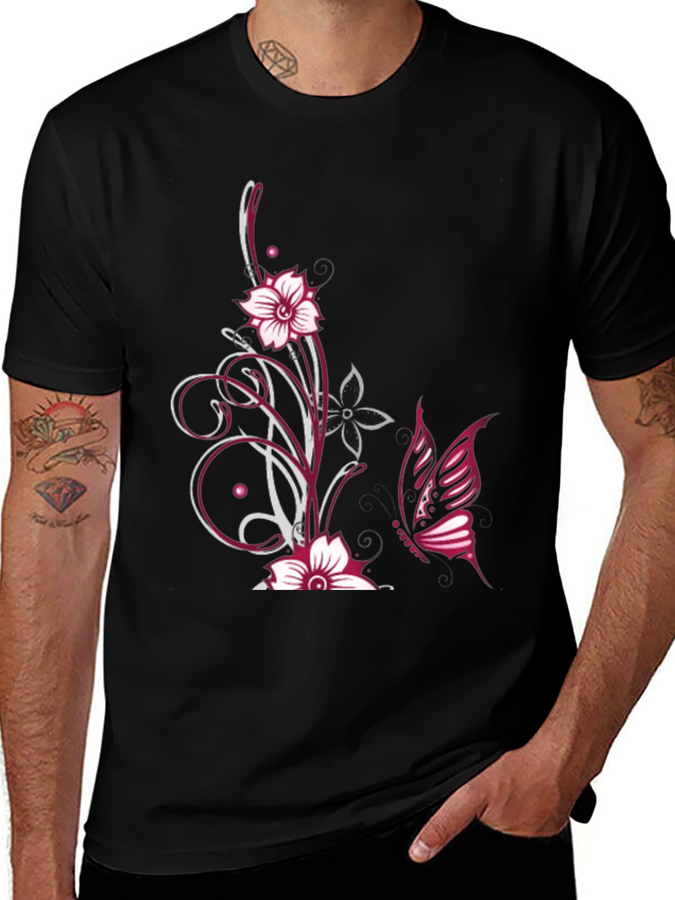 Variant 26 of Black Floral Butterfly Graphic Tee