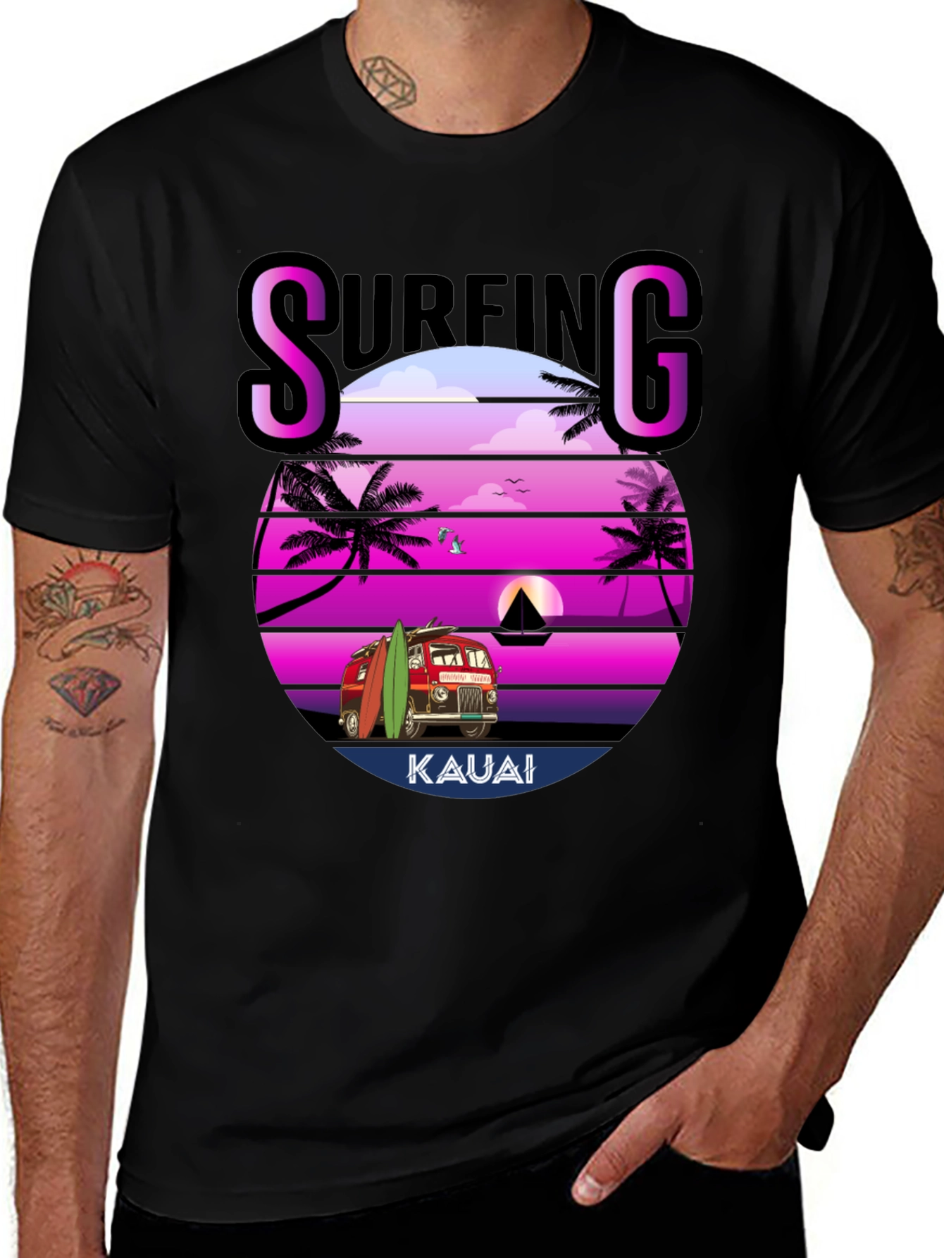 Variant 8 of Surfing Kauai T-Shirt: Tropical Sunset Tee