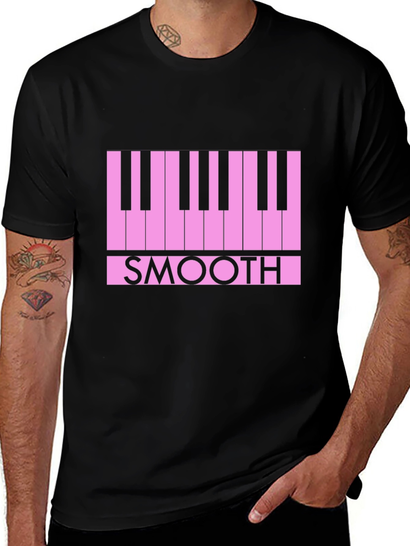Variant 9 of Smooth Piano Keys Graphic Tee - Black Casual T-Shirt