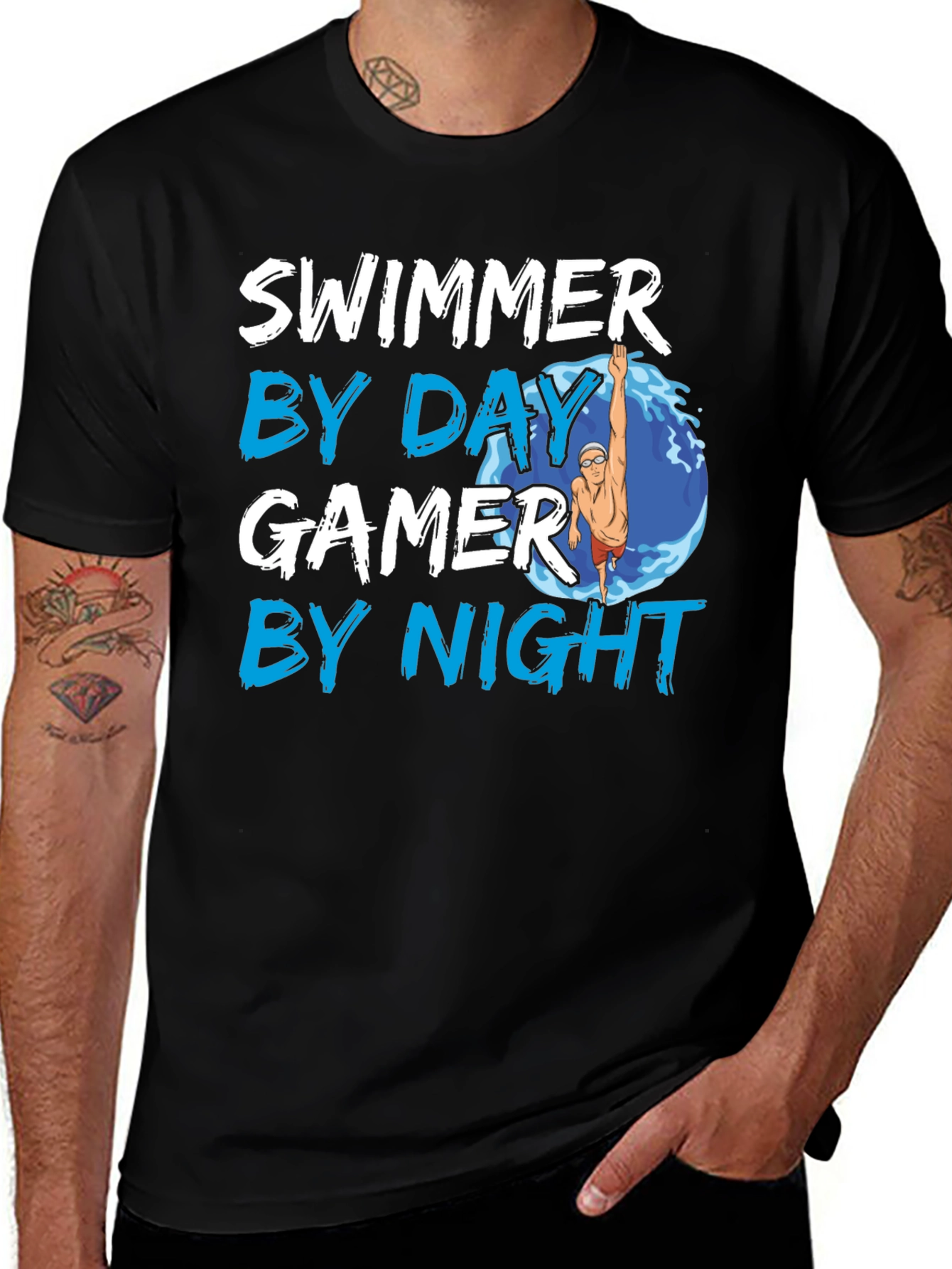 Variant 25 of Swimmer Gamer T-Shirt - Day & Night Design