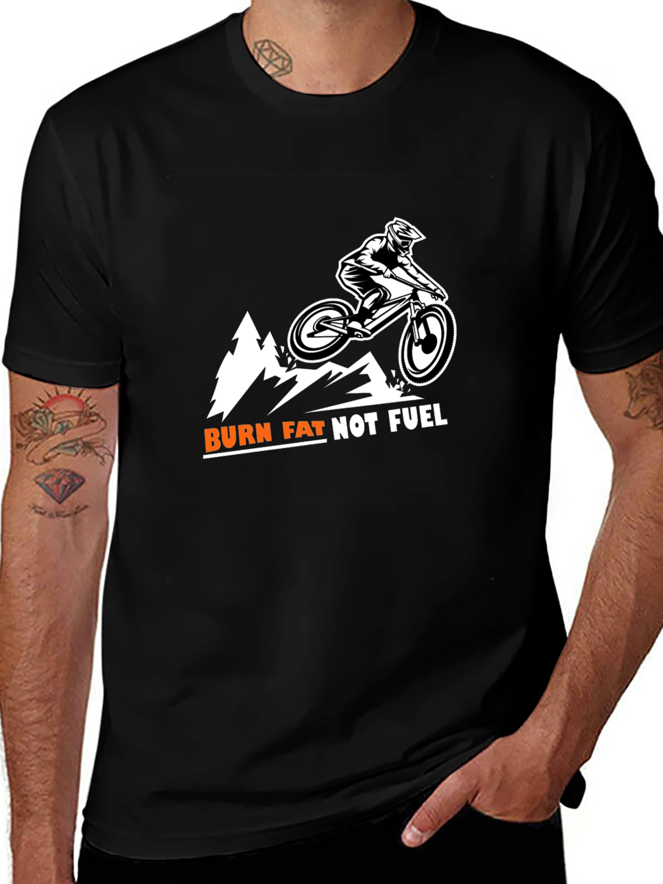Variant 28 of Burn Fat Not Fuel Mountain Biker Tee