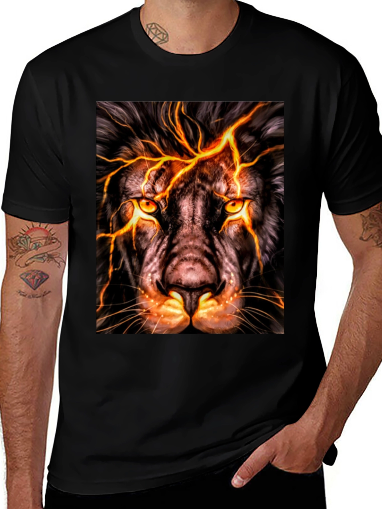 Variant 6 of Lion Graphic Print Black T-Shirt