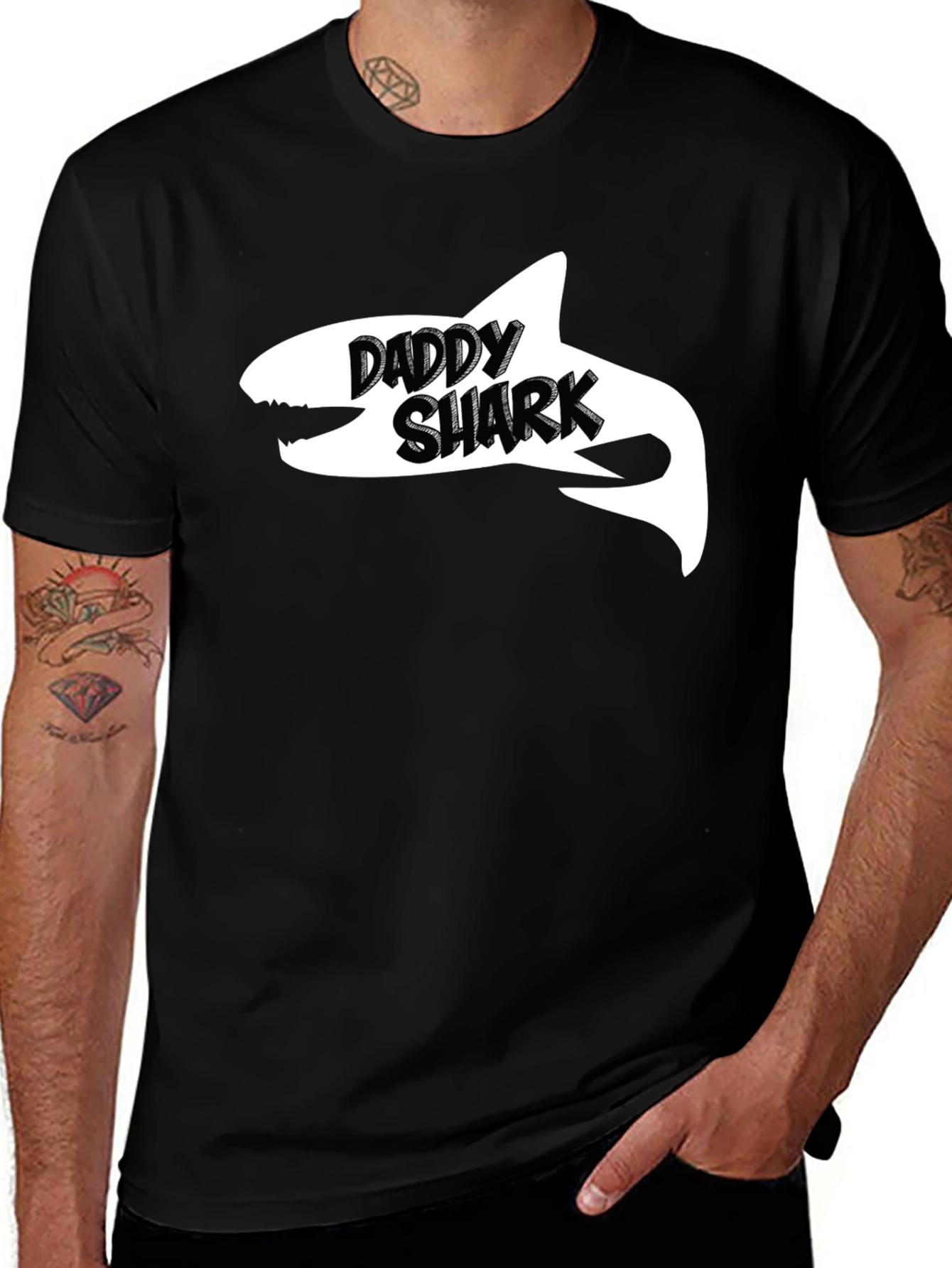 Variant 5 of Daddy Shark Black Cotton Graphic T-Shirt