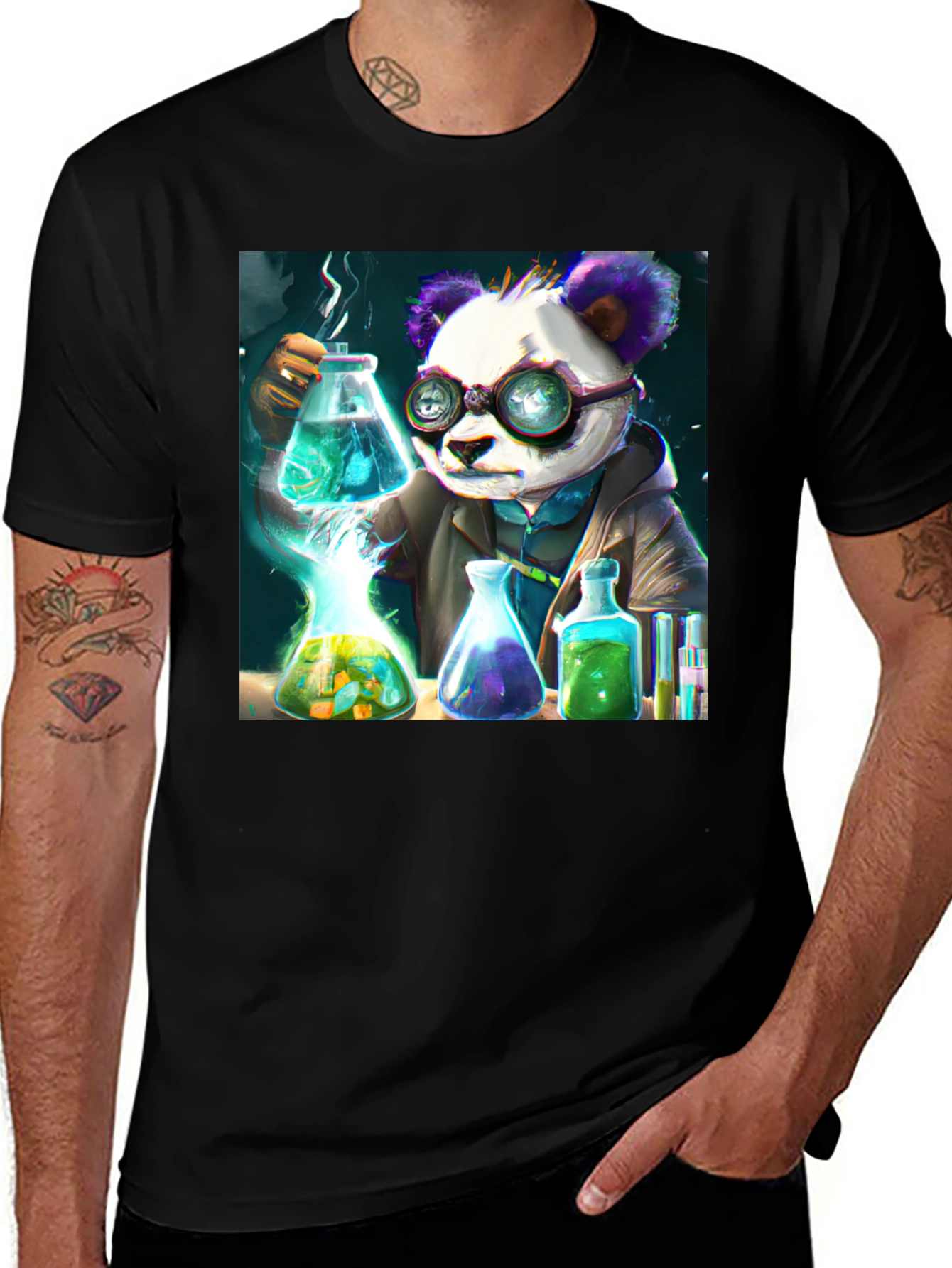 Scientist Panda Graphic Tee - Cool Black T-Shirt