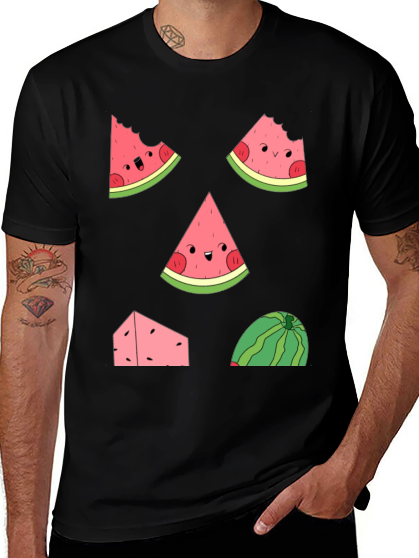 Variant 3 of Whimsical Watermelon Graphic T-Shirt - Black