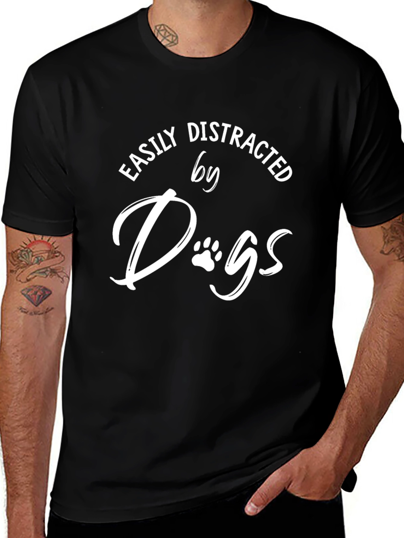 Variant 28 of Easily Distracted By Dogs Black Graphic Tee