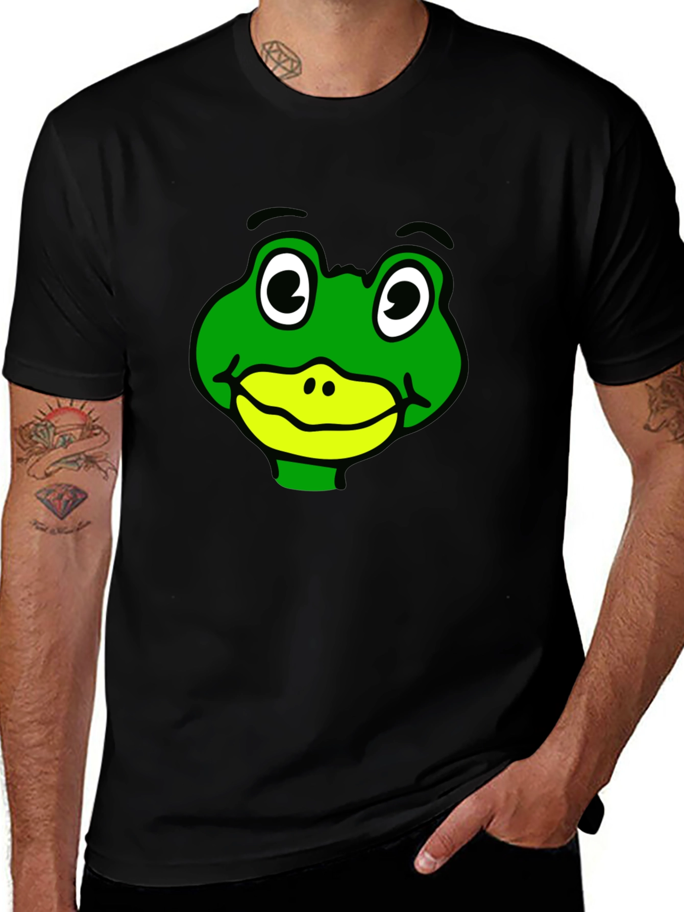 Variant 27 of Frog Face Graphic T-Shirt - Black, Casual Wear