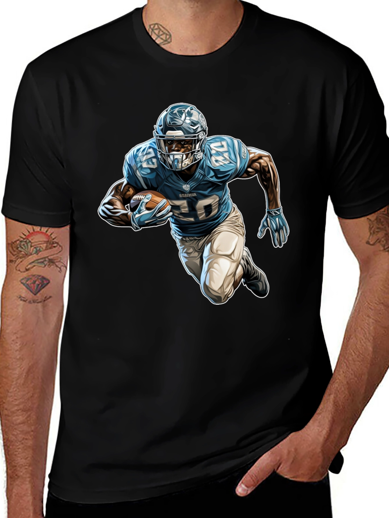 Variant 22 of Football Player Graphic Tee - Black Cotton Blend