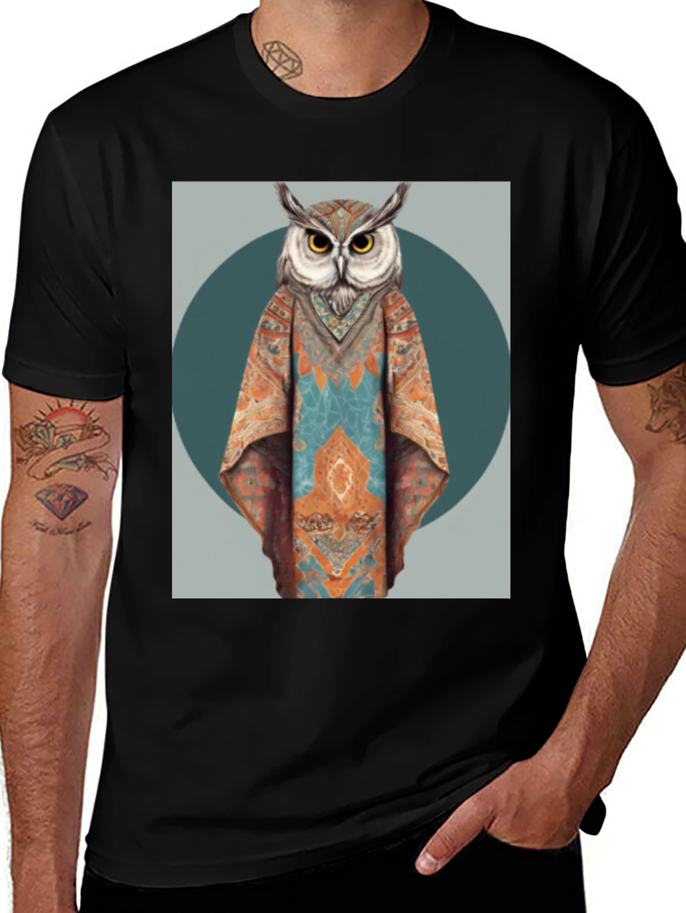Variant 8 of Boho Owl Graphic Tee - Unique Animal Print T-Shirt