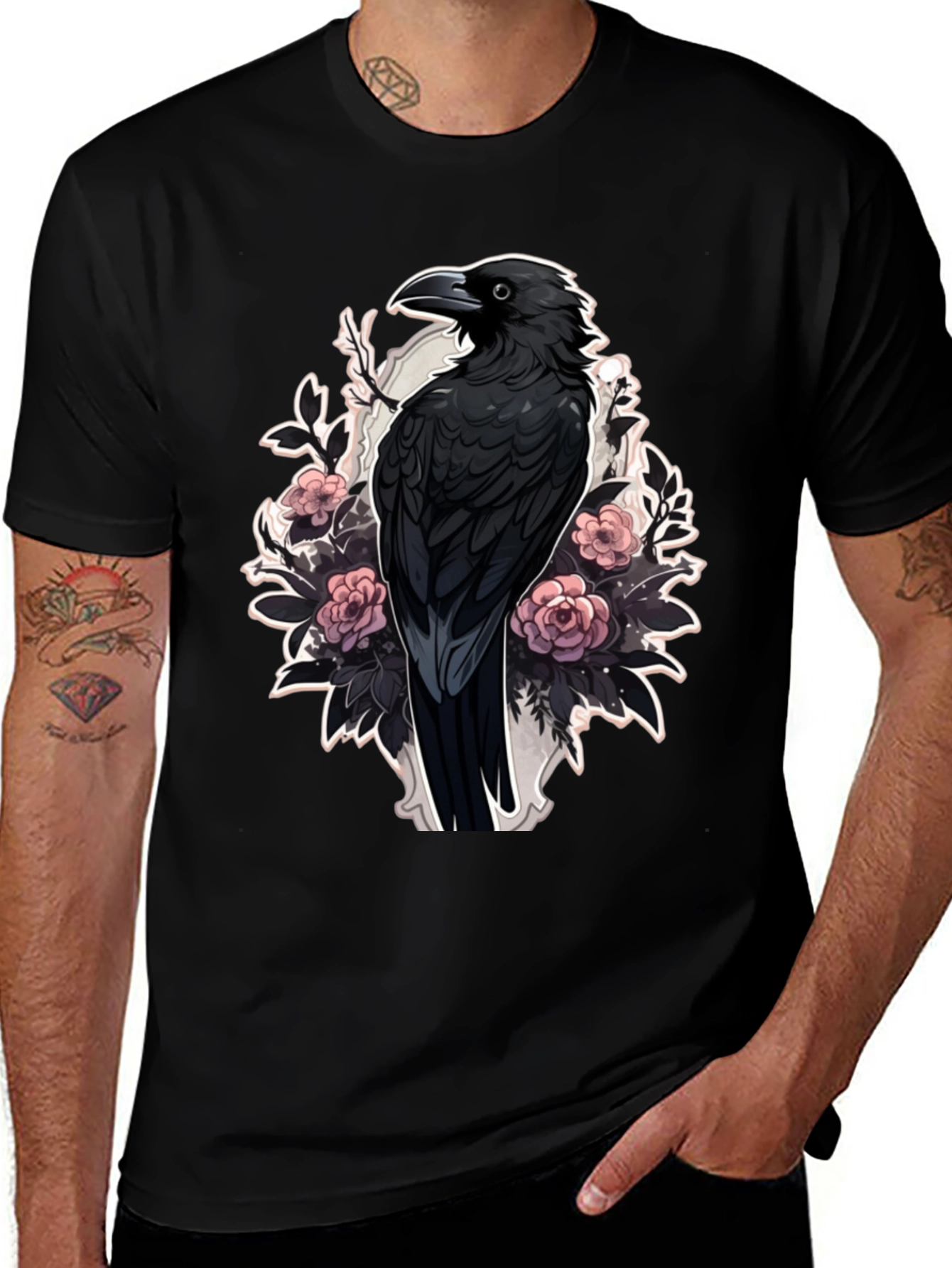 Variant 24 of Raven & Roses Graphic Tee - Dark Aesthetic Style