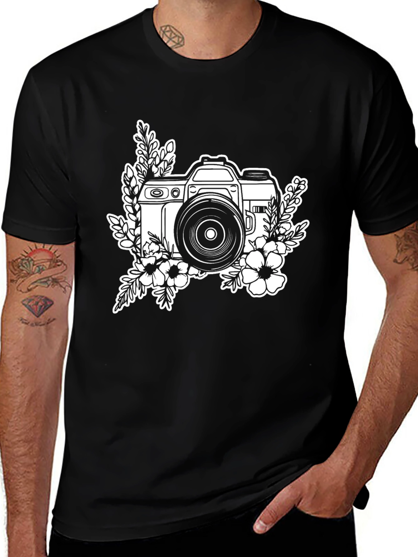 Variant 15 of Floral Camera Black Graphic T-Shirt