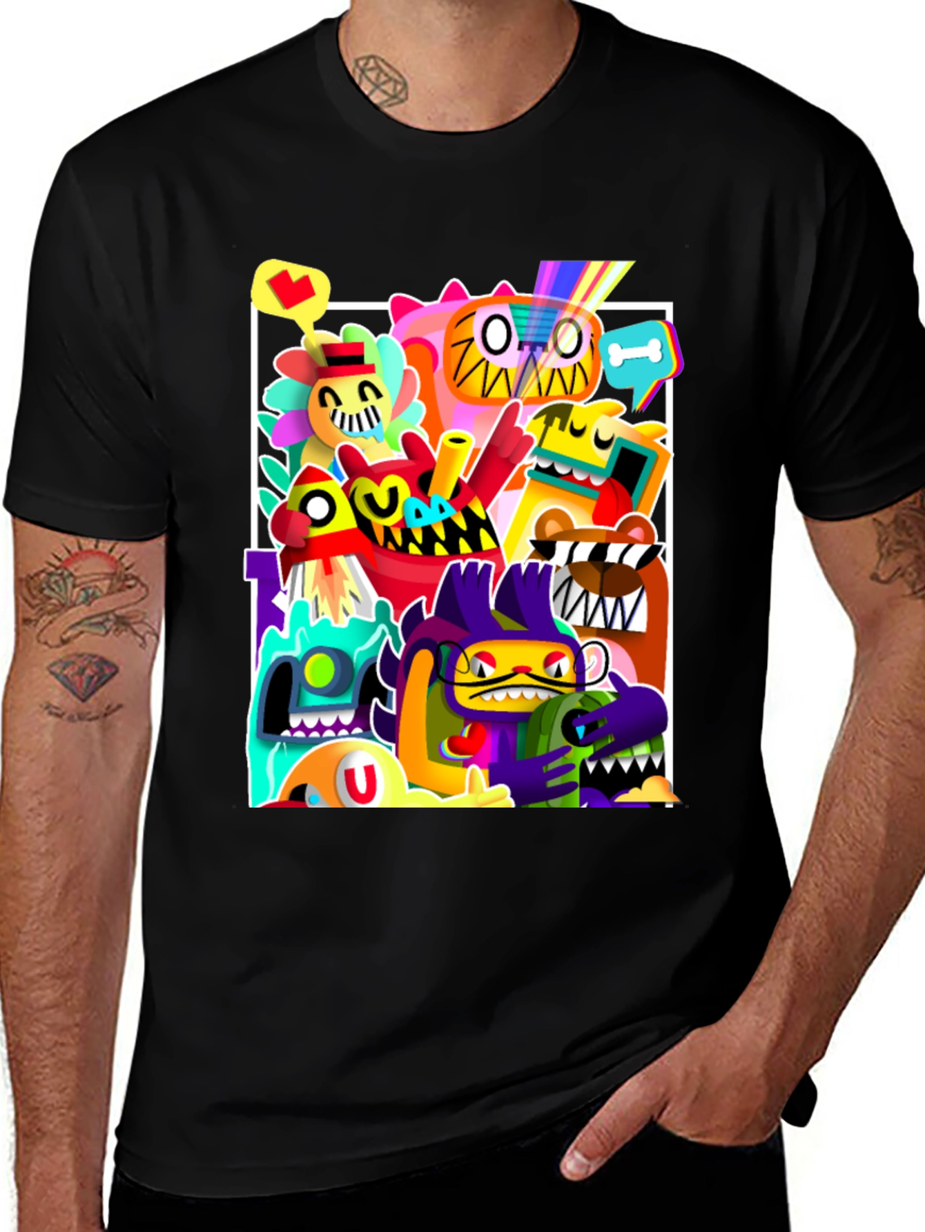 Variant 5 of Funky Cartoon Character Graphic Print Black T-Shirt