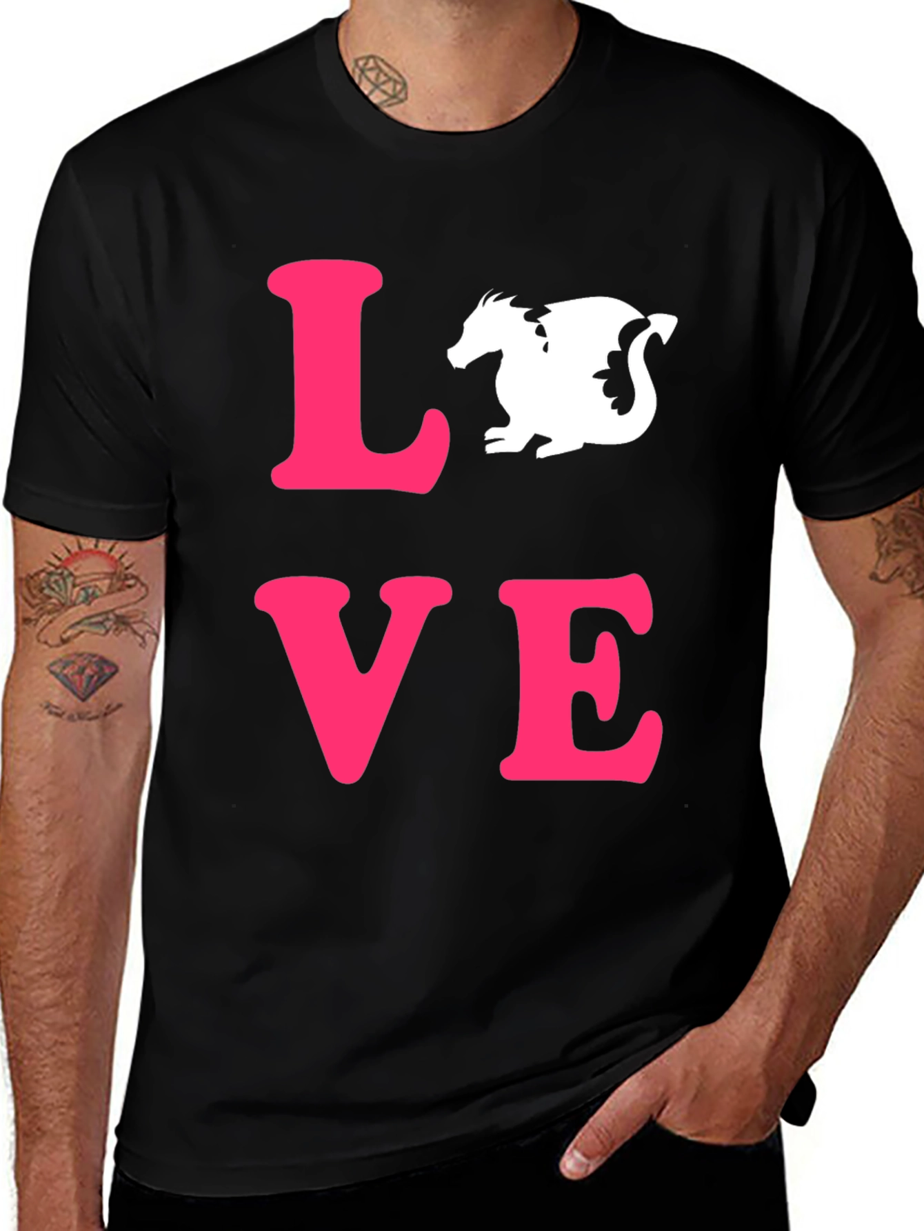 Variant 25 of Love Dragon Graphic Tee - Black Cotton Casual T-Shirt