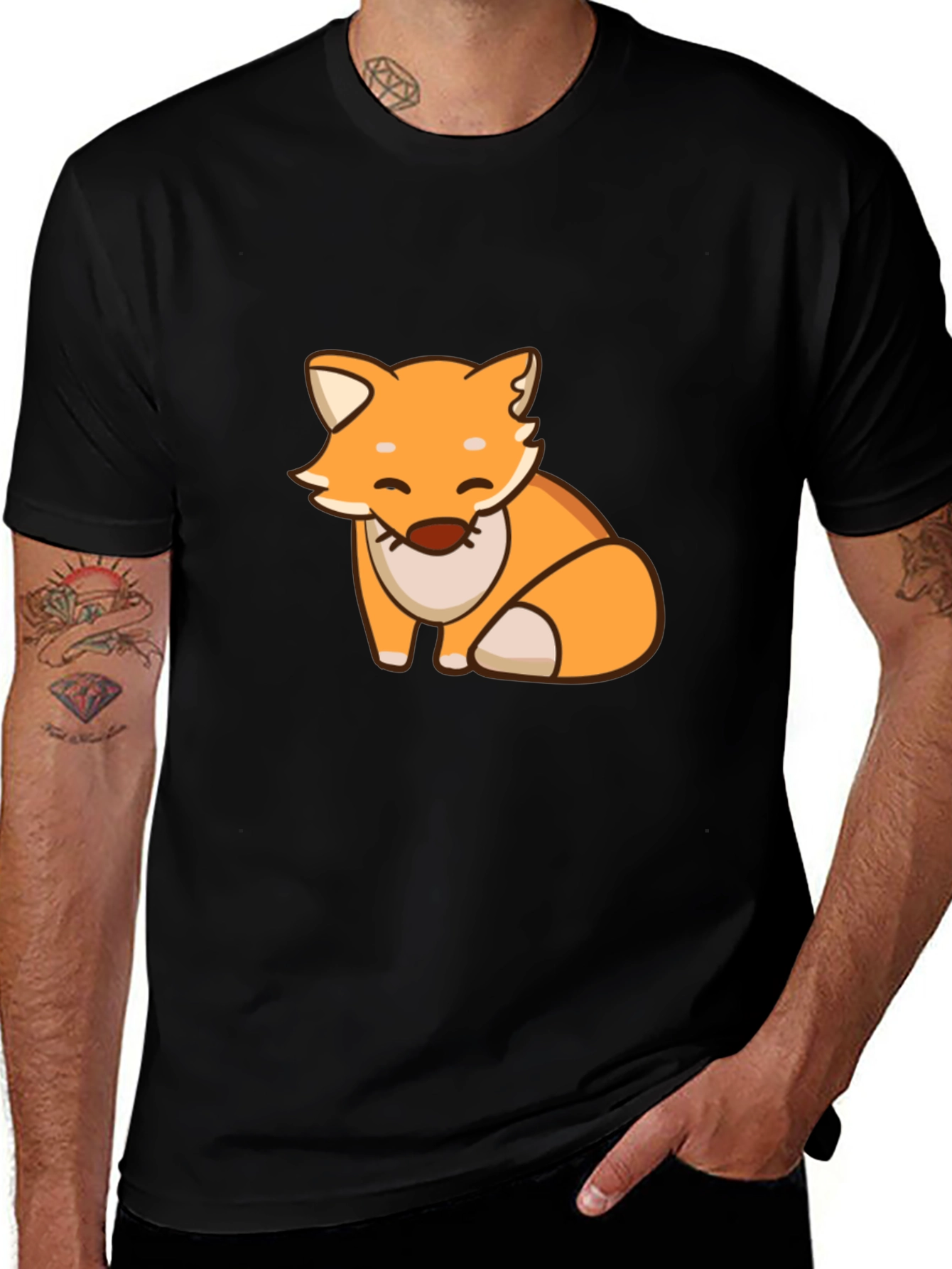 Variant 3 of Cute Cartoon Fox Black T-Shirt