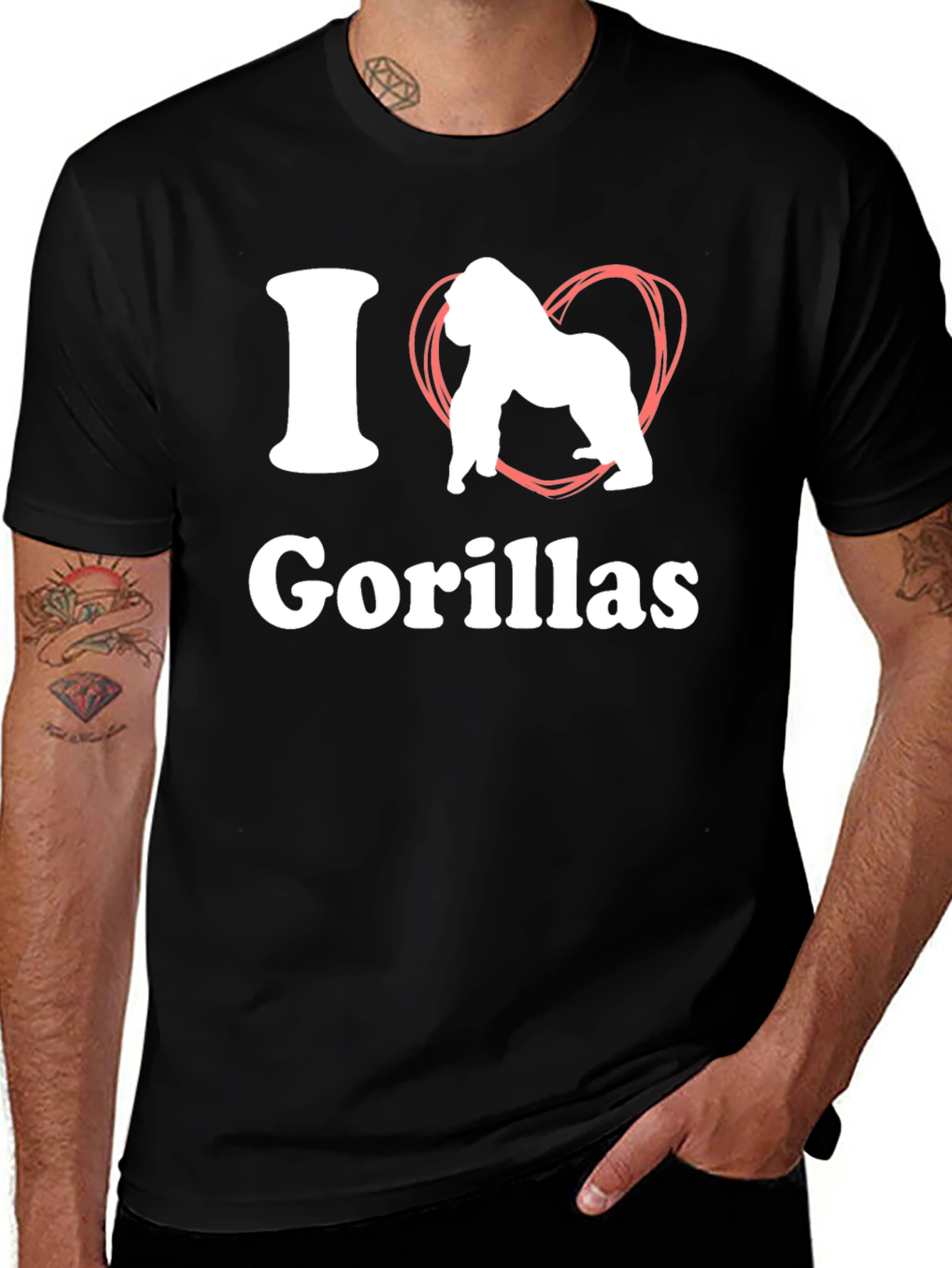 Variant 4 of I Love Gorillas T-Shirt - Black Cotton Graphic Tee