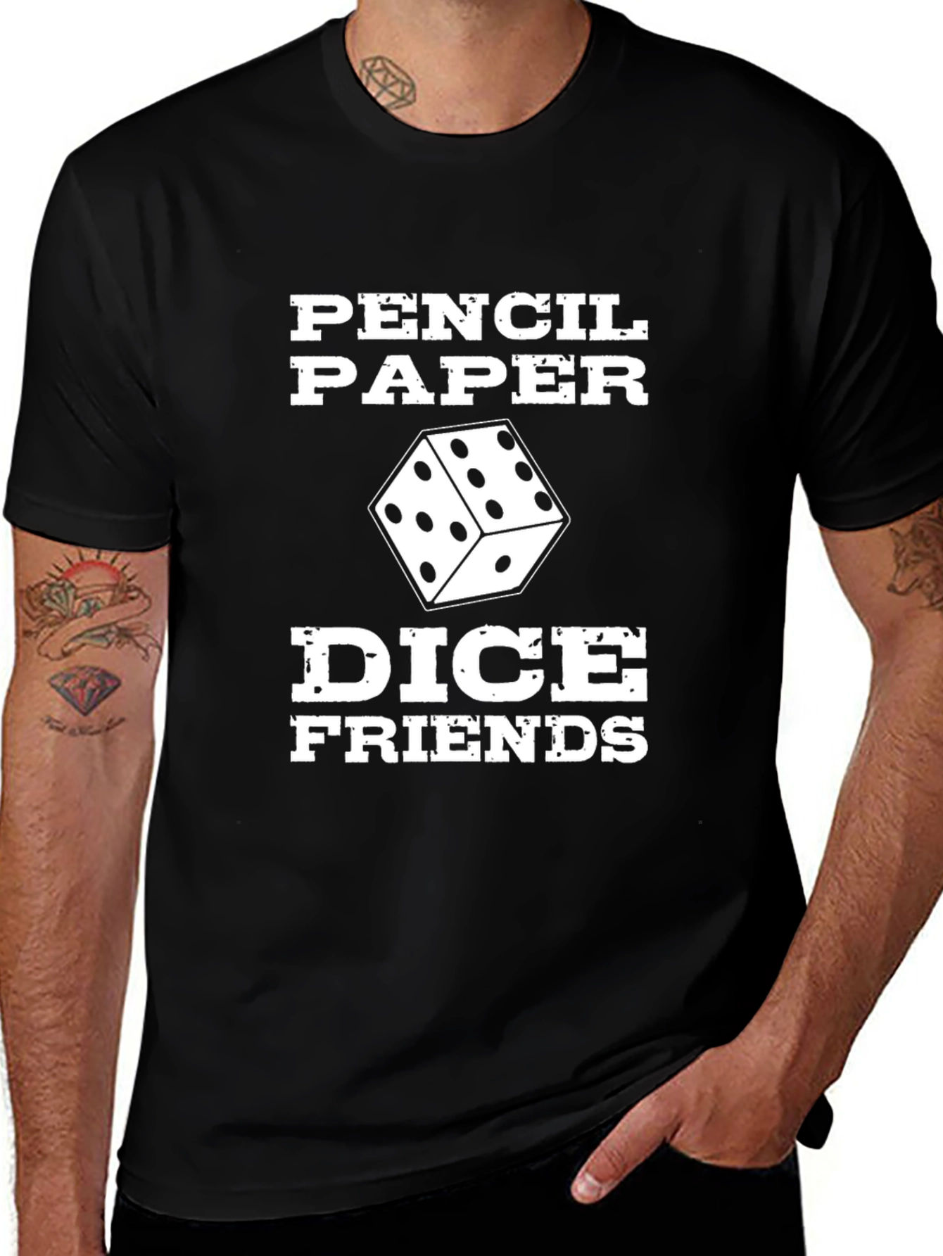 Pencil Paper Dice Friends Black T-Shirt
